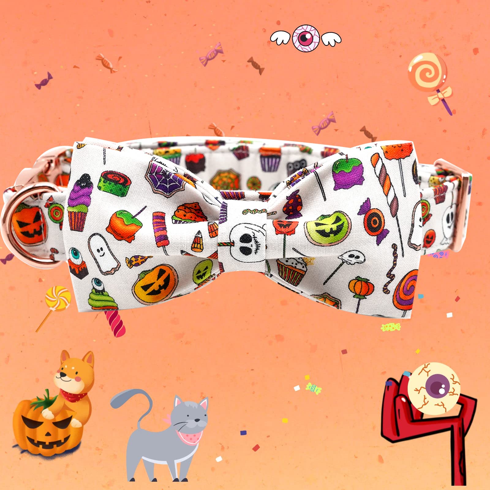 Elegant Little Tail Dog Collar With Bow - Fall Dog Collar Halloween Candy Bow Girl Boy Pet Collar Soft Dog Bowtie Collars For Small Dogs