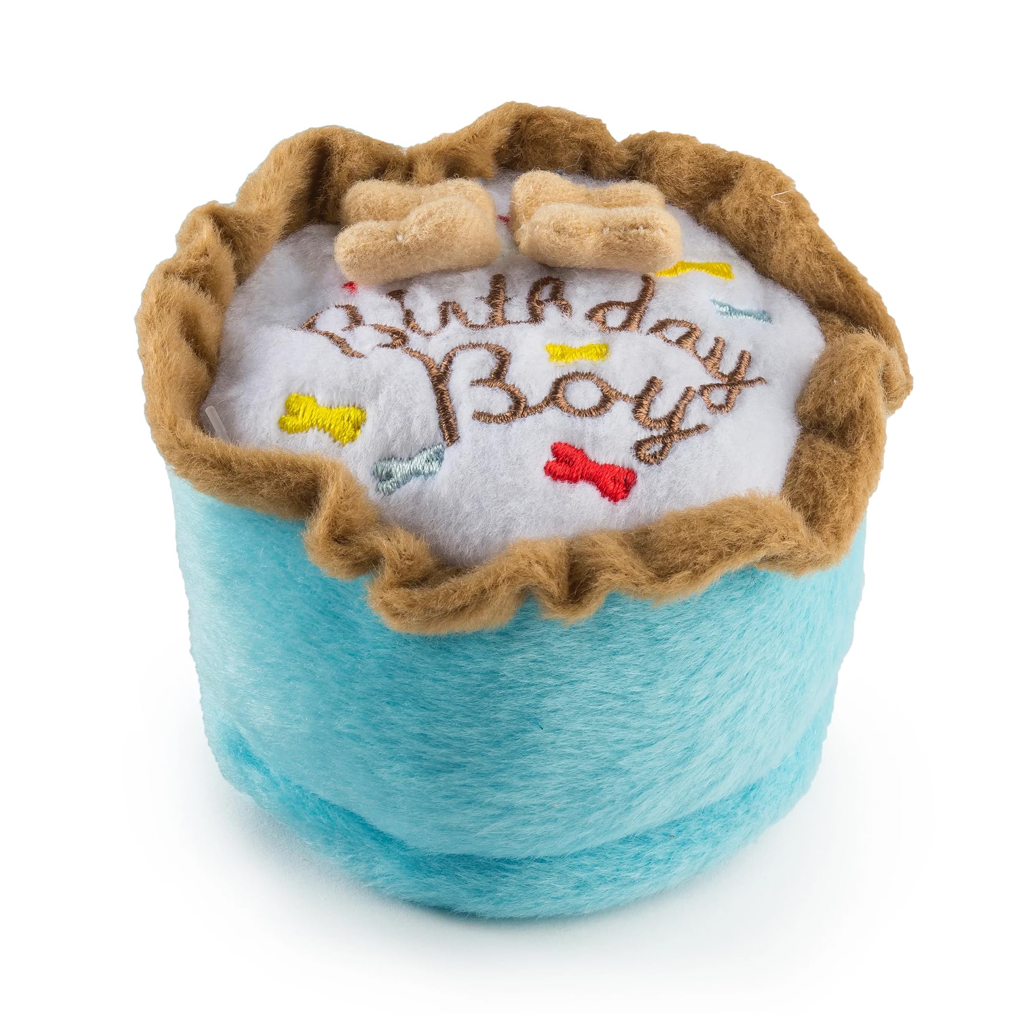 Haute Diggity Dog Birthday Boy Cake, Plush Designer Dog Toys with Interactive Squeaker, Stimulating Pet Enrichment, Machine-Wash