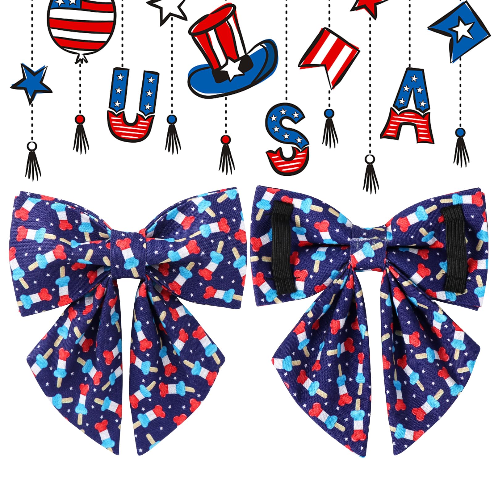 Patriotic Bow Tie Collar - American Flag Design For Medium Dogs, Comfortable Summer Collar With Metal Buckle, Neck 13.5-22In
