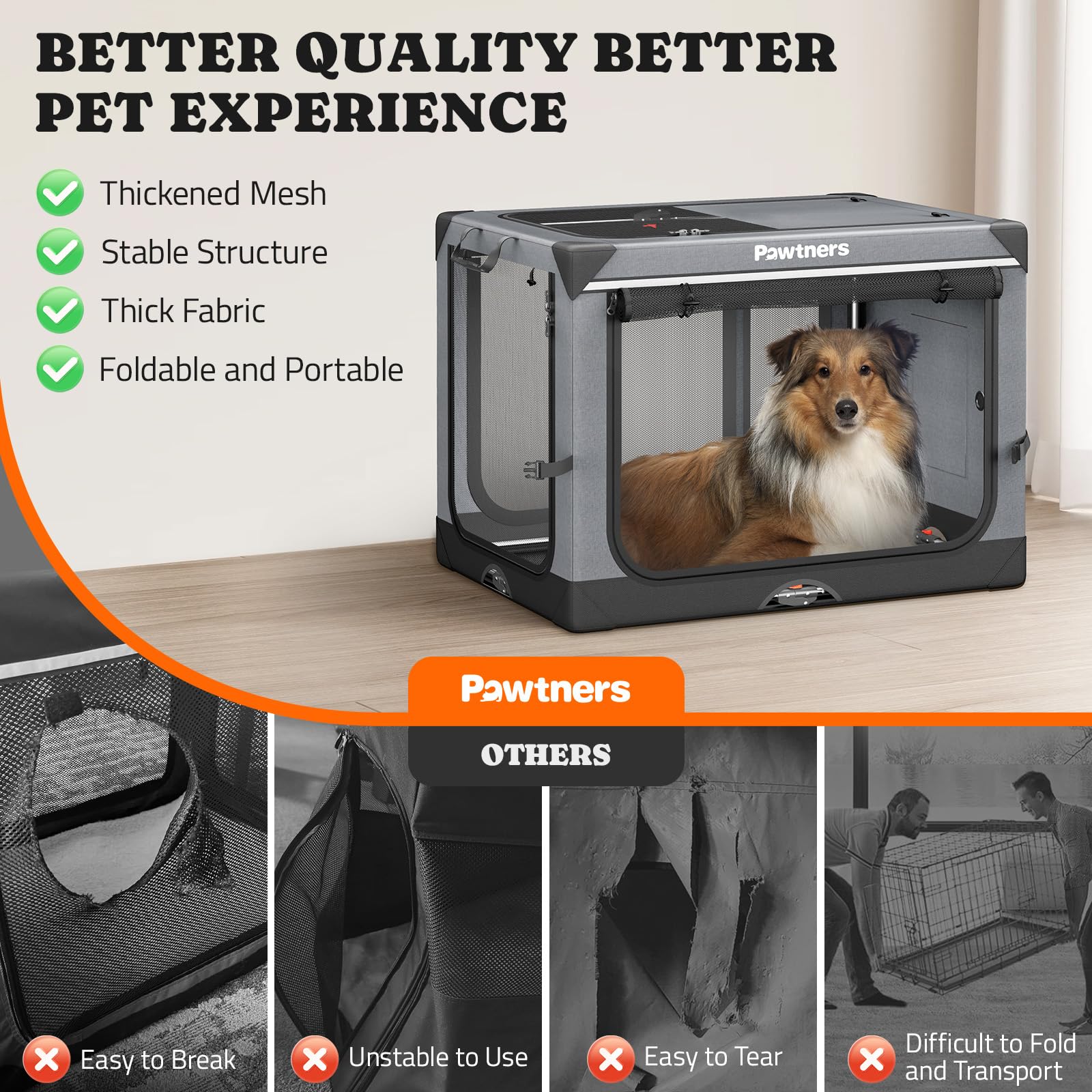 Collapsible Dog Crate: 38 Inch Foldable Soft Sided Dog Crate For Large Dogs, Portable Dog Travel Kennel With Soft Mat For Indoor