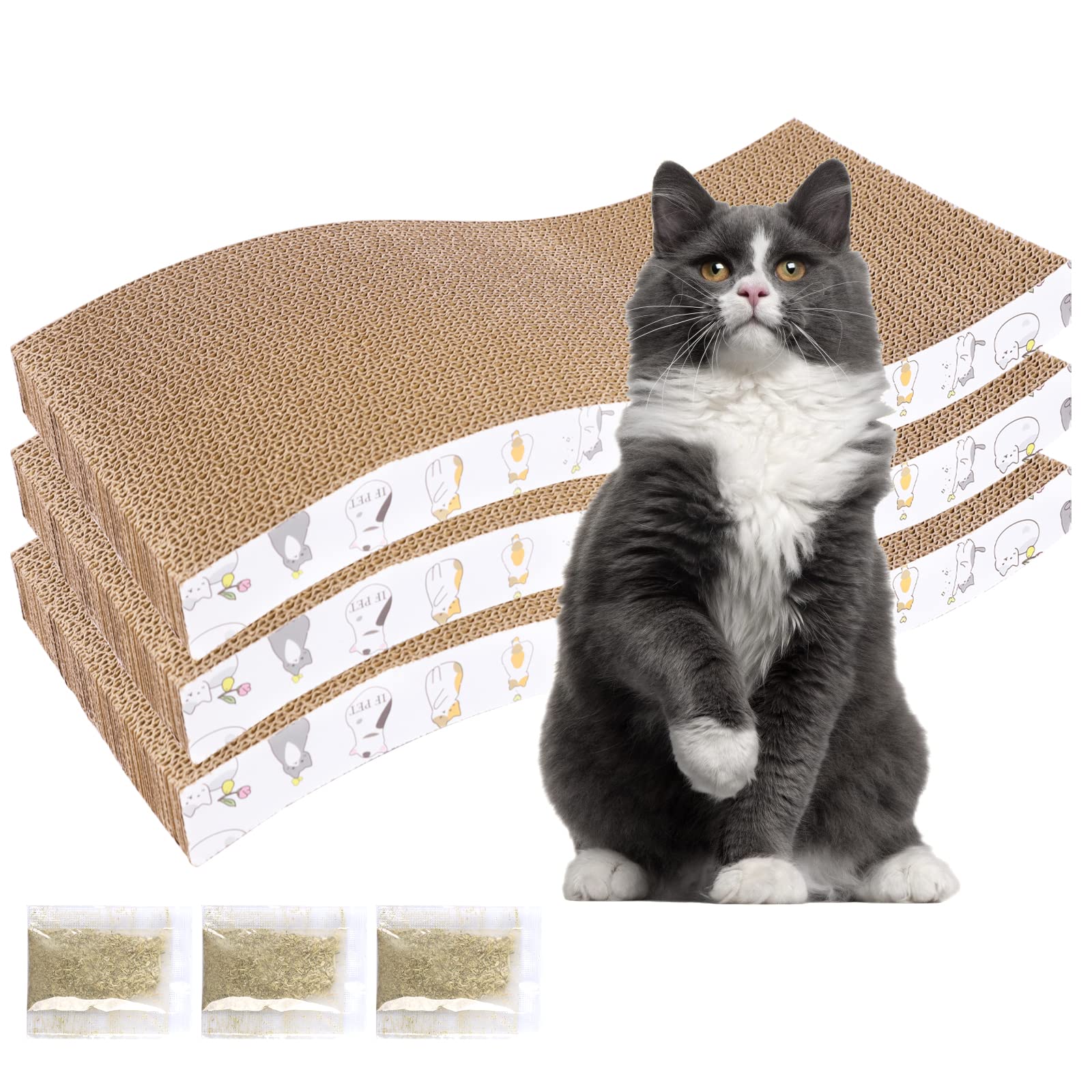 Patiencet 3 Pack Cat Scratcher Pad Recycle Corrugated Cat Scratching Pad Type S Cat Scratch Pad Lounger Sofa For Furniture Protector