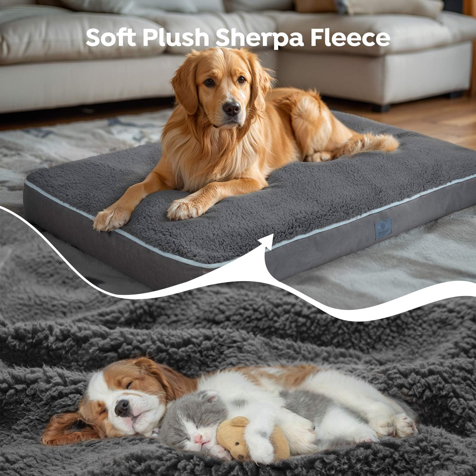 Veehoo Washable Dog Beds Large Sized, Deluxe Plush Sherpa Xxl Dog Bed For Crate With Removable Cover & Waterproof Inner Liner, E