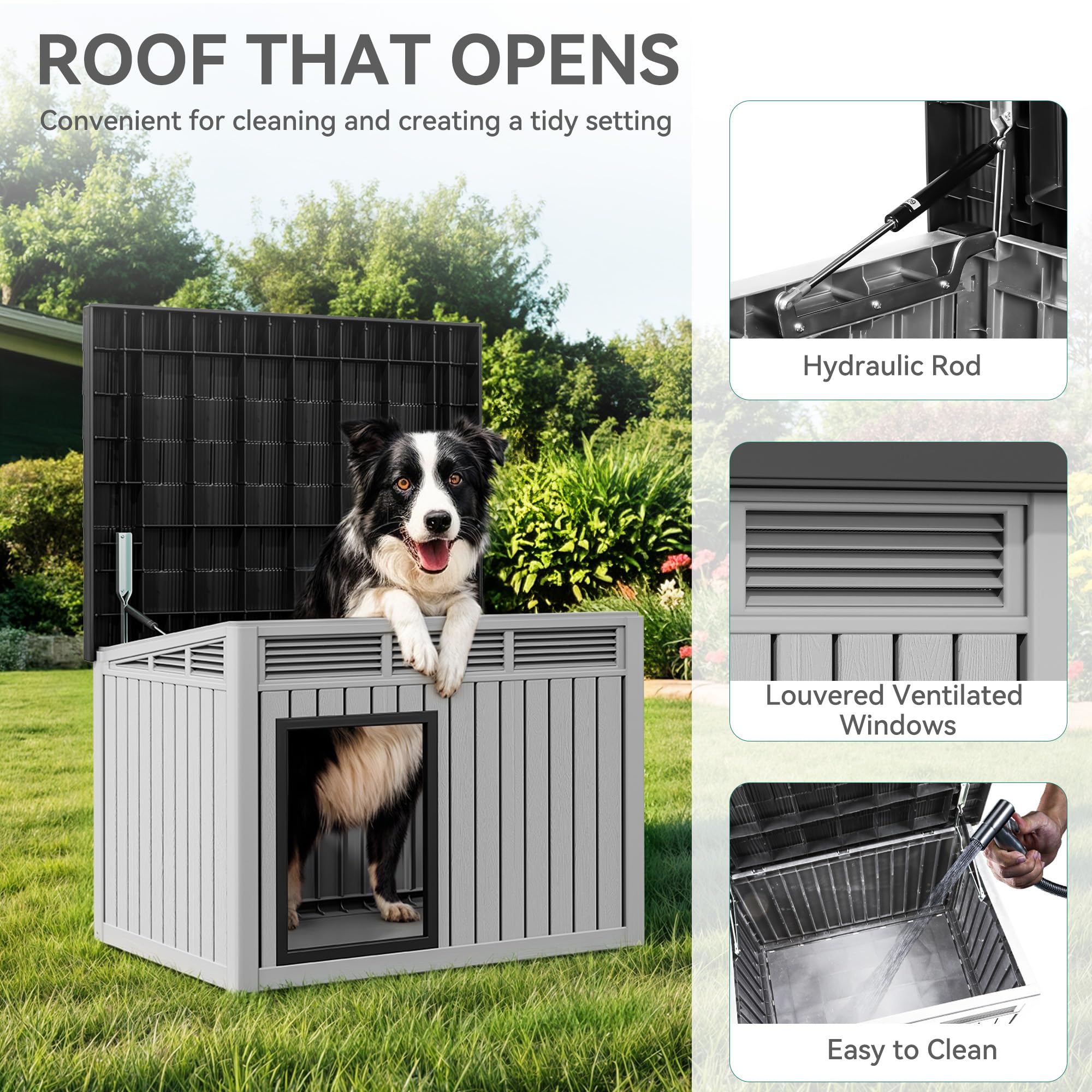YITAHOME Plastic Dog House - Waterproof & Ventilated Indoor/Outdoor Kennel for Small to Medium Dogs, Gray, Model MAYIHdlwby