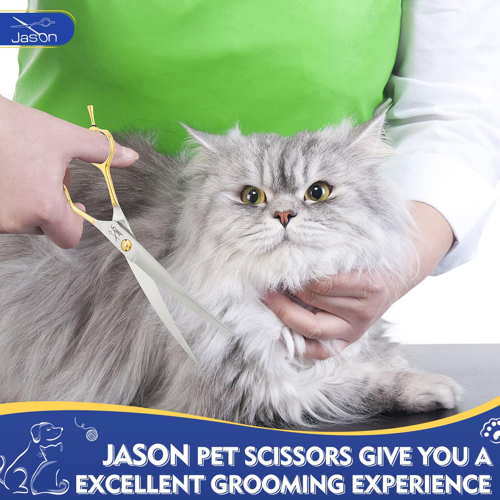 Jason 7.5 Inch Curved Scissors For Dog Grooming Professional Downward Curved Pet Face Trimming Shears With Symmetric Handle Shar