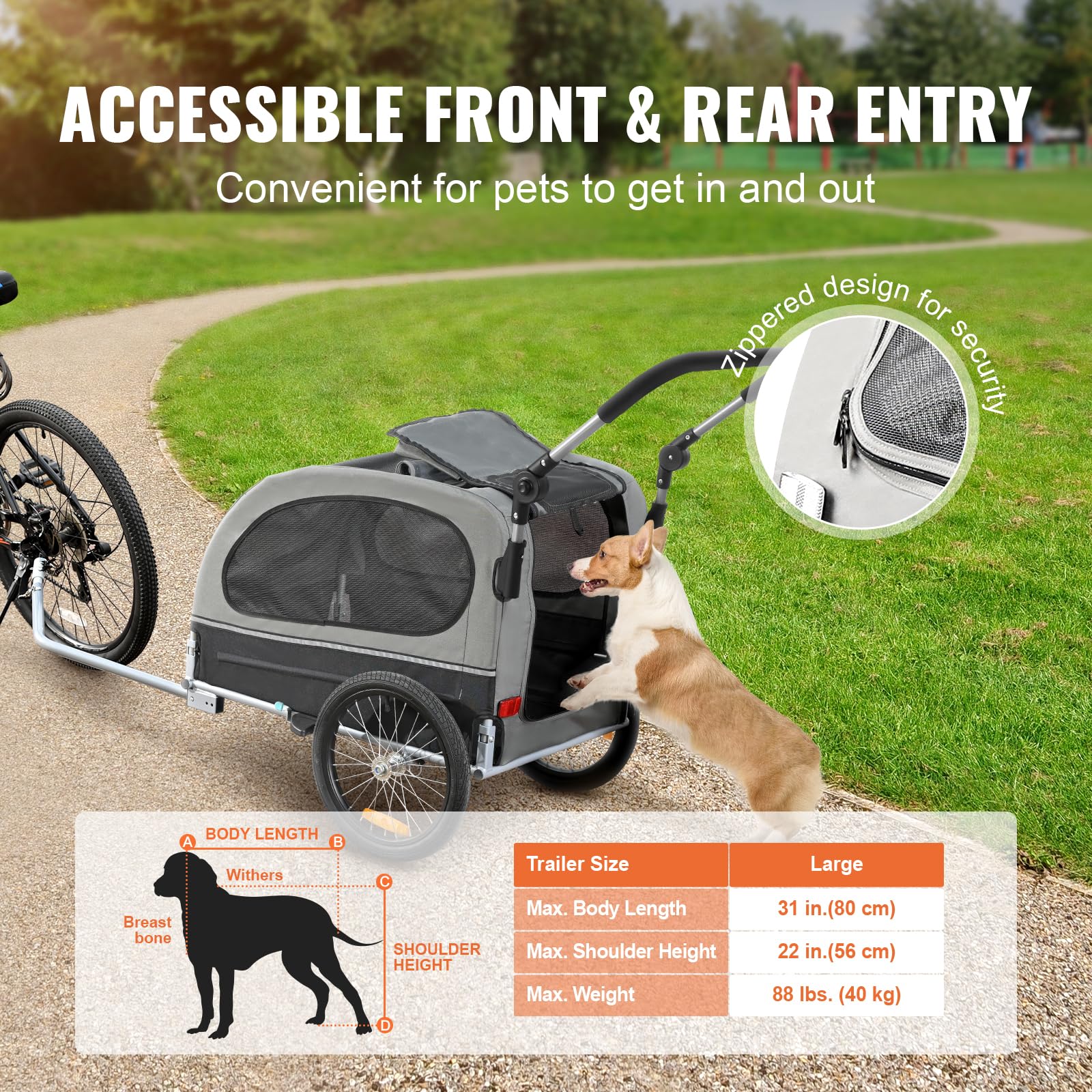 VEVOR Dog Bike Trailer, Supports up to 88 lbs, 2-in-1 Pet Stroller Cart Bicycle Carrier, Easy Folding Cart Frame with Quick Rele