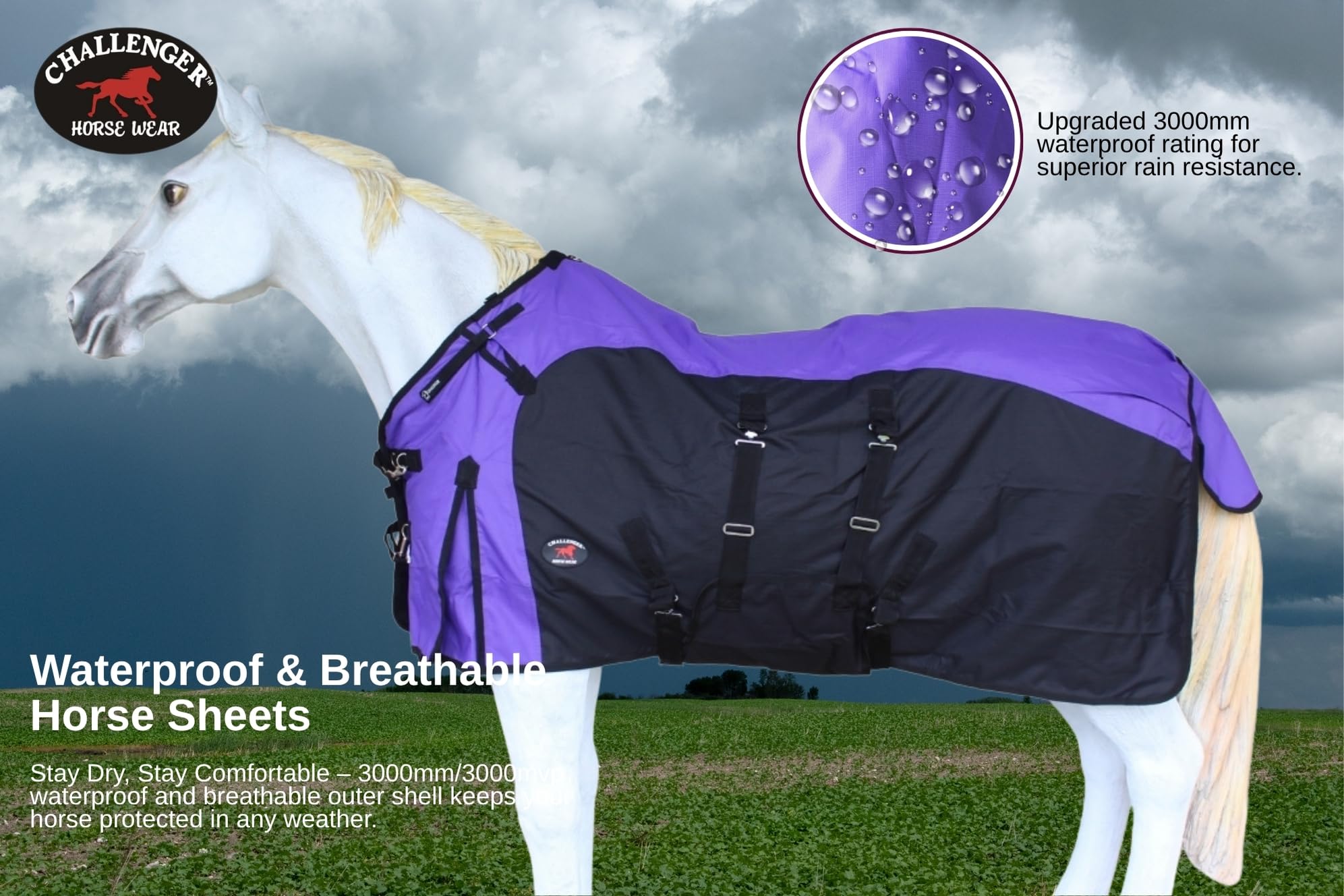Challenger 82' 1200D Turnout Waterproof Fleece Lined Medium Winter Blanket Sheet 384Lg