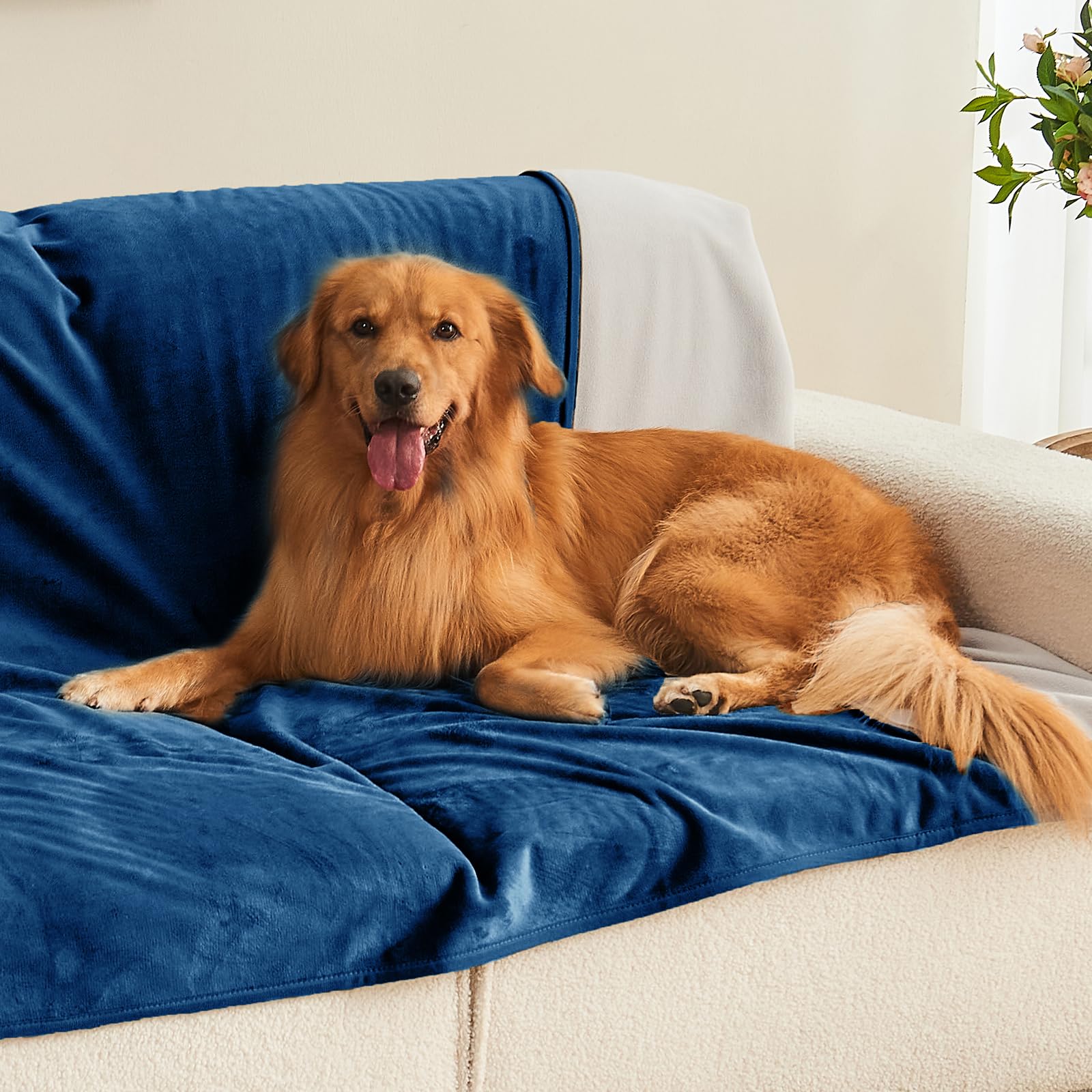 Yaning Waterproof Blanket - Reversible Bed Cover for Pets, 60"x80", Navy Blue/Light Grey, Soft Leakproof Protector for Couch & Furniture