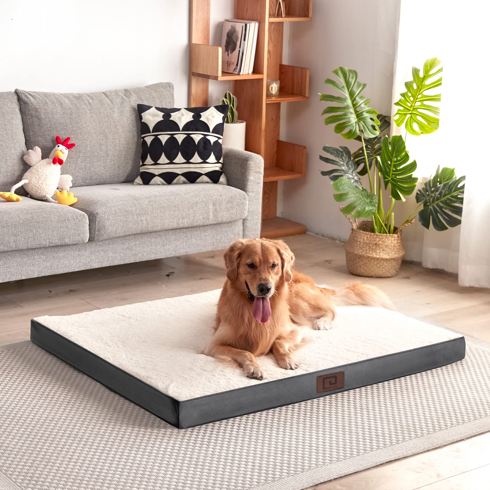 Eheyciga Orthopedic Dog Beds For Large Dogs With Removable Washable Cover For Crate, Beige, 35X23