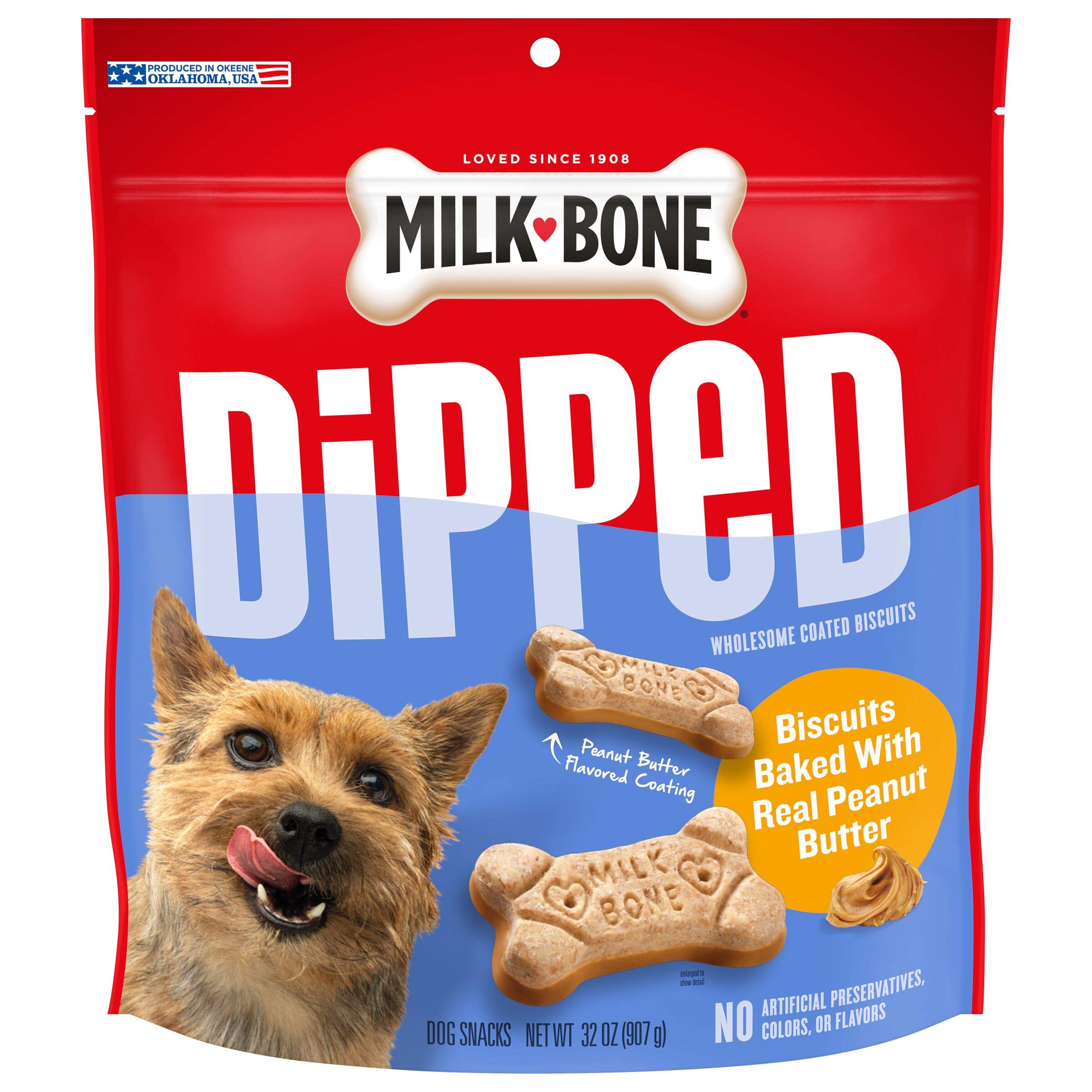 Milk-Bone Dipped Dog Treat Biscuits Baked with Real Peanut Butter, 32 Ounce (Pack of 2)