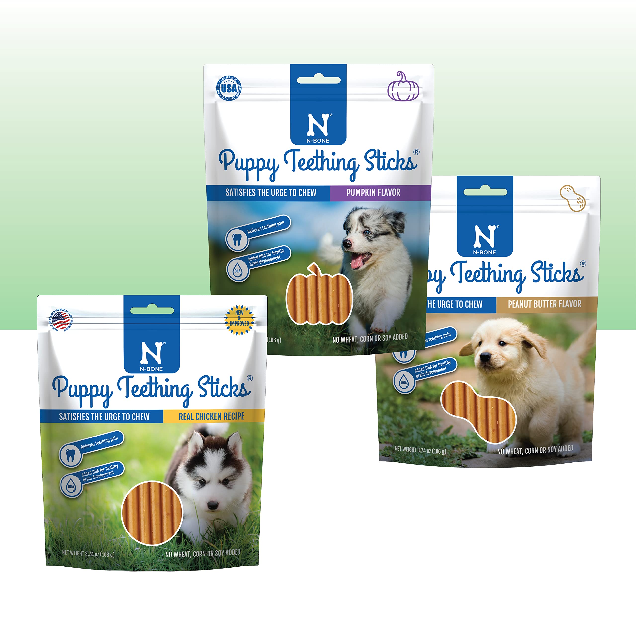 N-Bone Puppy Teething Sticks Chicken Flavor Dog Treats Holiday Version, 3.74-oz Bag, Natural