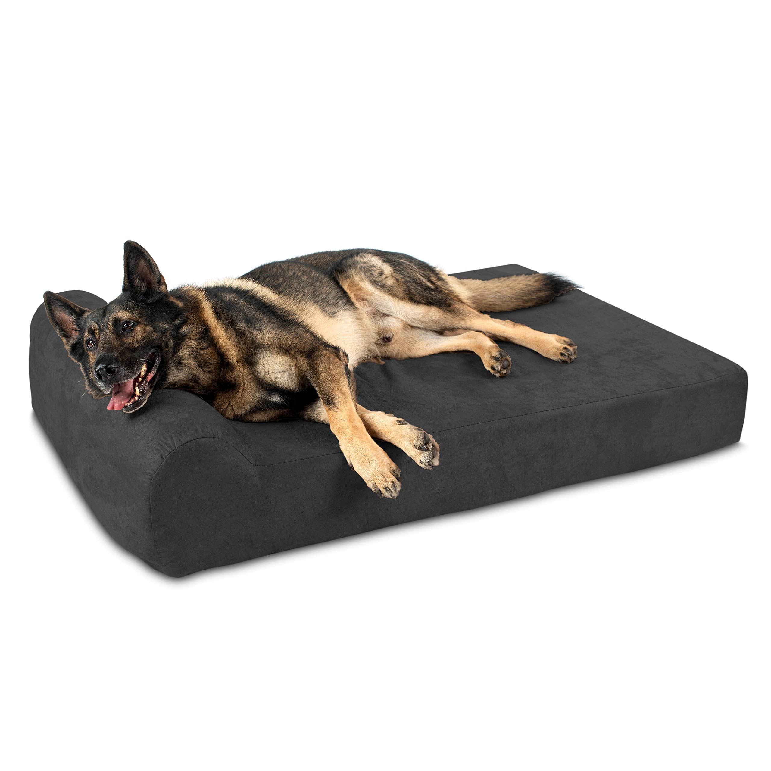 Barker Beds Headrest Extra Large Dog Bed (Xl, Charcoal) - 7'' Thick Soft & Comfortable Orthopedic Cushion - Xl Dog Bed - Durable