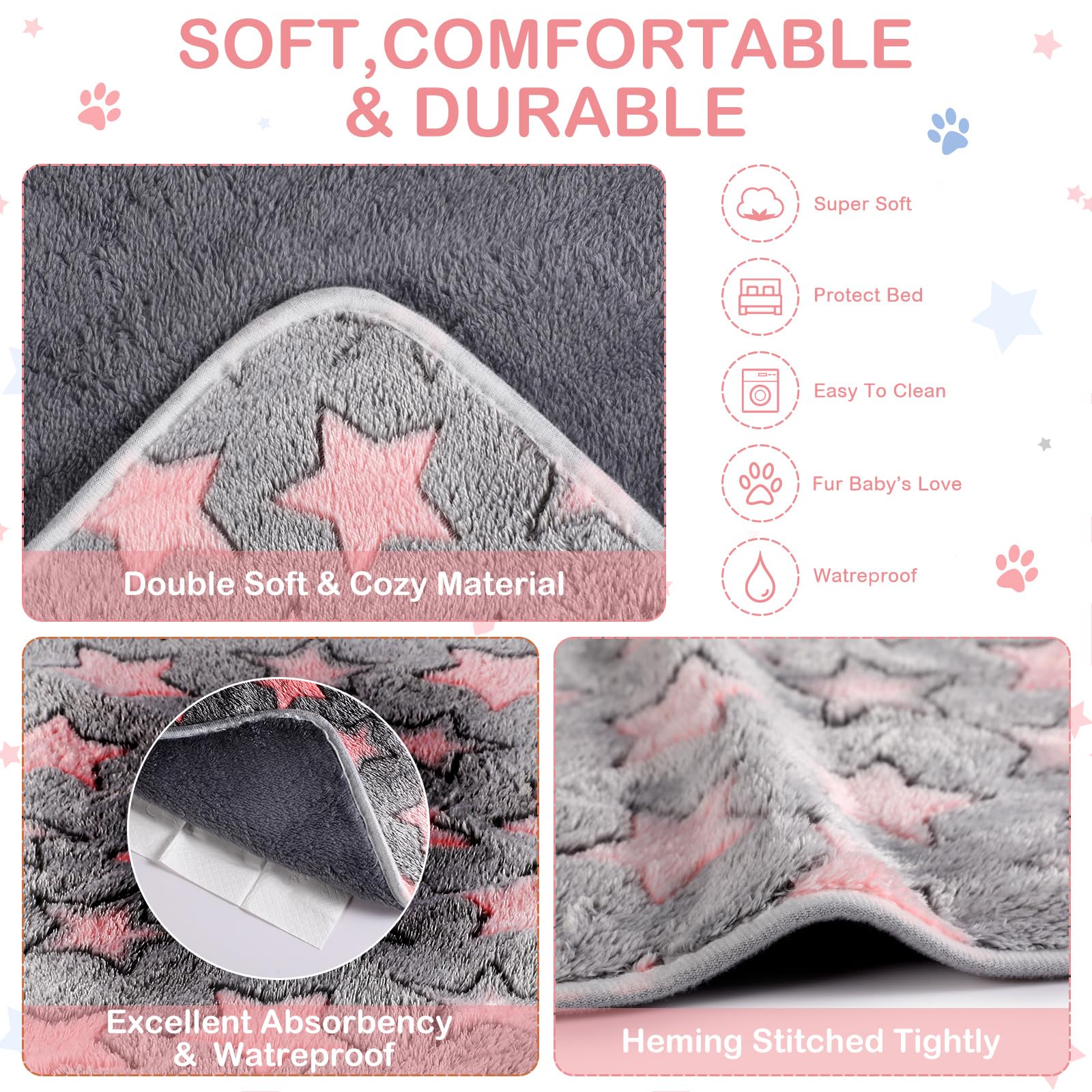 Reginary 4 Pcs Waterproof Guinea Pig Blankets Washable Small Animal Fleece Bedding Absorbent Guinea Pig Cage Liners Reusable Pet