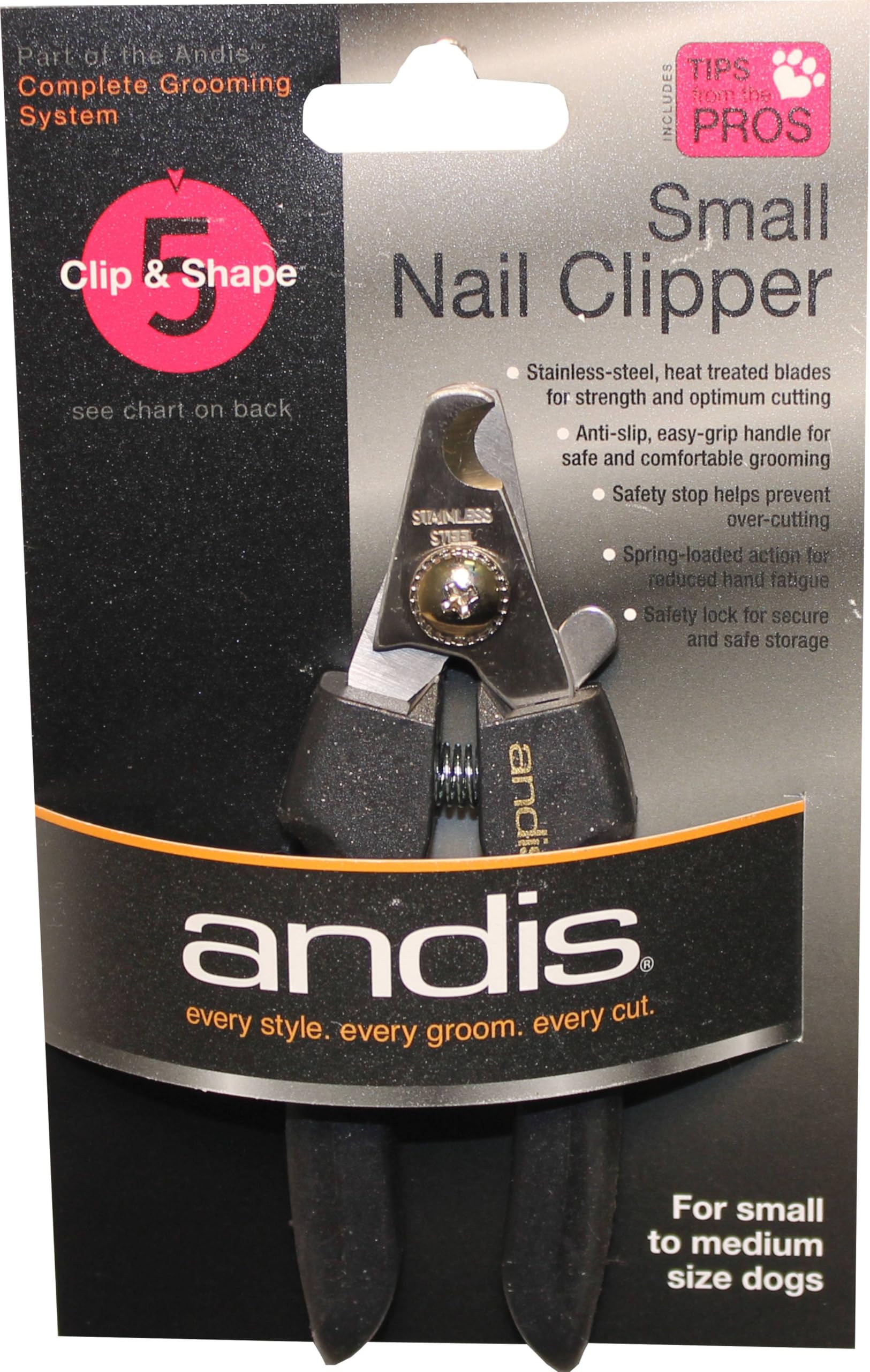 Andis 65260 Premium Animal Nail Cutter for Small Breeds - Stainless Steel Blades with Sharp Efficiency - Designed for Repeated U