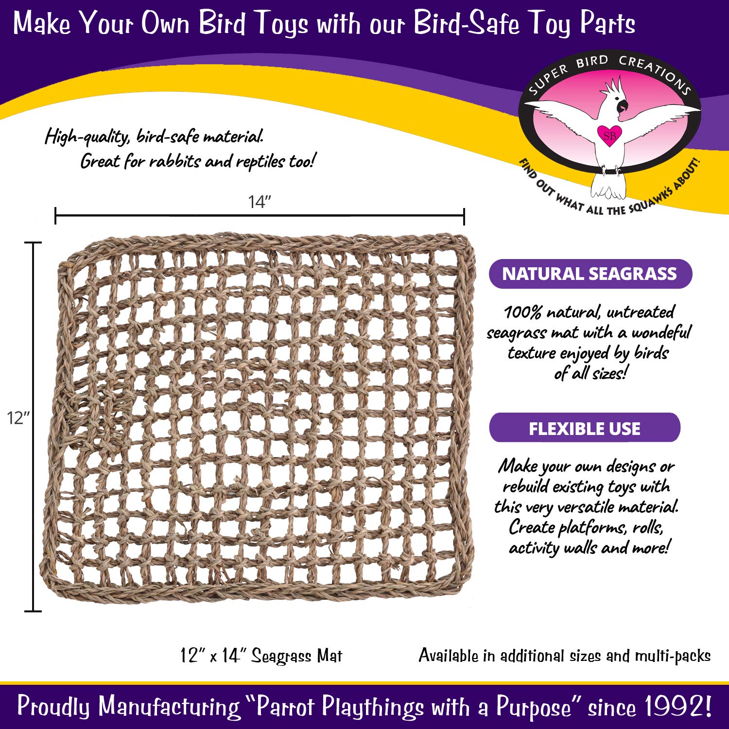 Super Bird Creations Sb50005 Seagrass Mat For Cage Decor, Pet Enrichment And Boredom Relief - Versatile Toy-Making Base- Ideal F