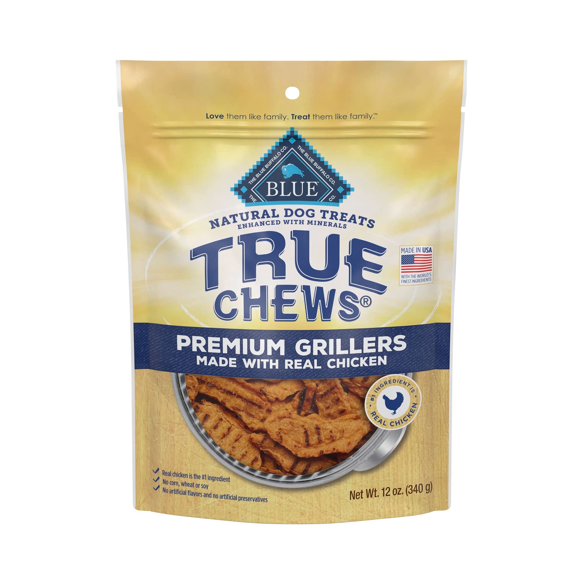 Blue Buffalo True Chews Premium Grillers Dog Treats, Made in the USA with Natural Ingredients, Chicken, 12-oz Bag