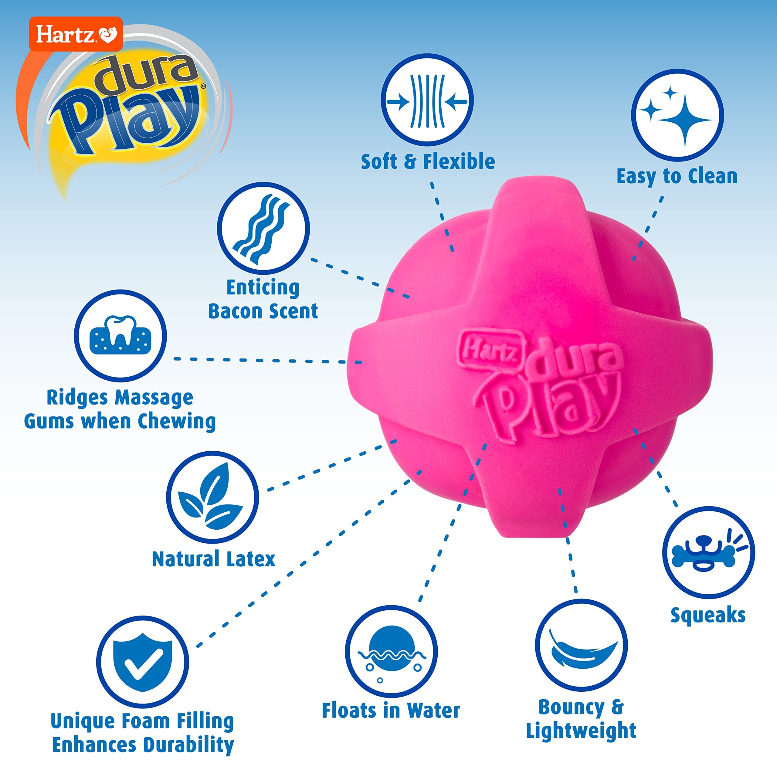 Hartz Dura Play Bacon Scented Squeak Ball Dog Toy For Small Breeds, 3 Pack