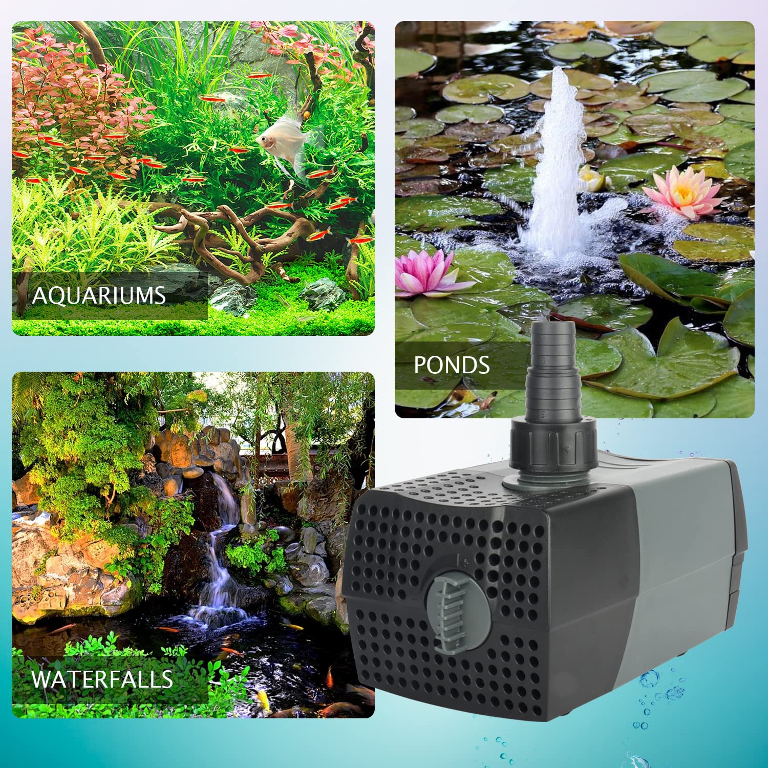 Waterrebirth (Hsup5000F) Submersible Water Pump With Fountain Jets - Pond Pump - Submersible Pump - Water Fountain Pump - Aquari