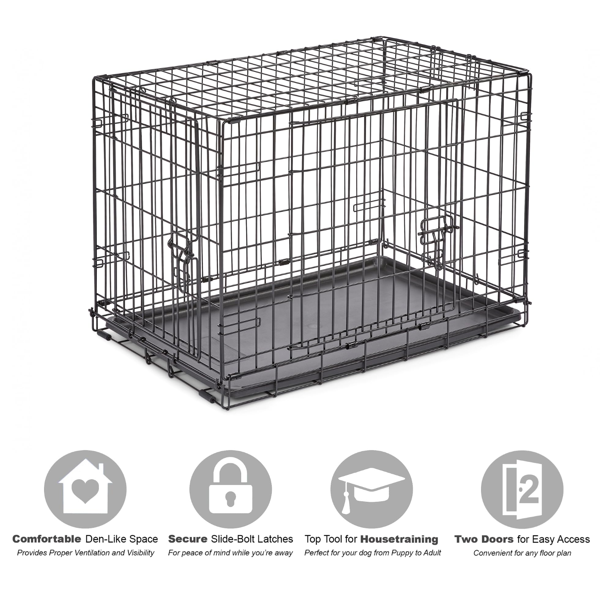 New World Newly Enhanced Double Door New World Dog Crate, Includes Leak-Proof Pan, Floor Protecting Feet, & New Patented Features, 30 Inch