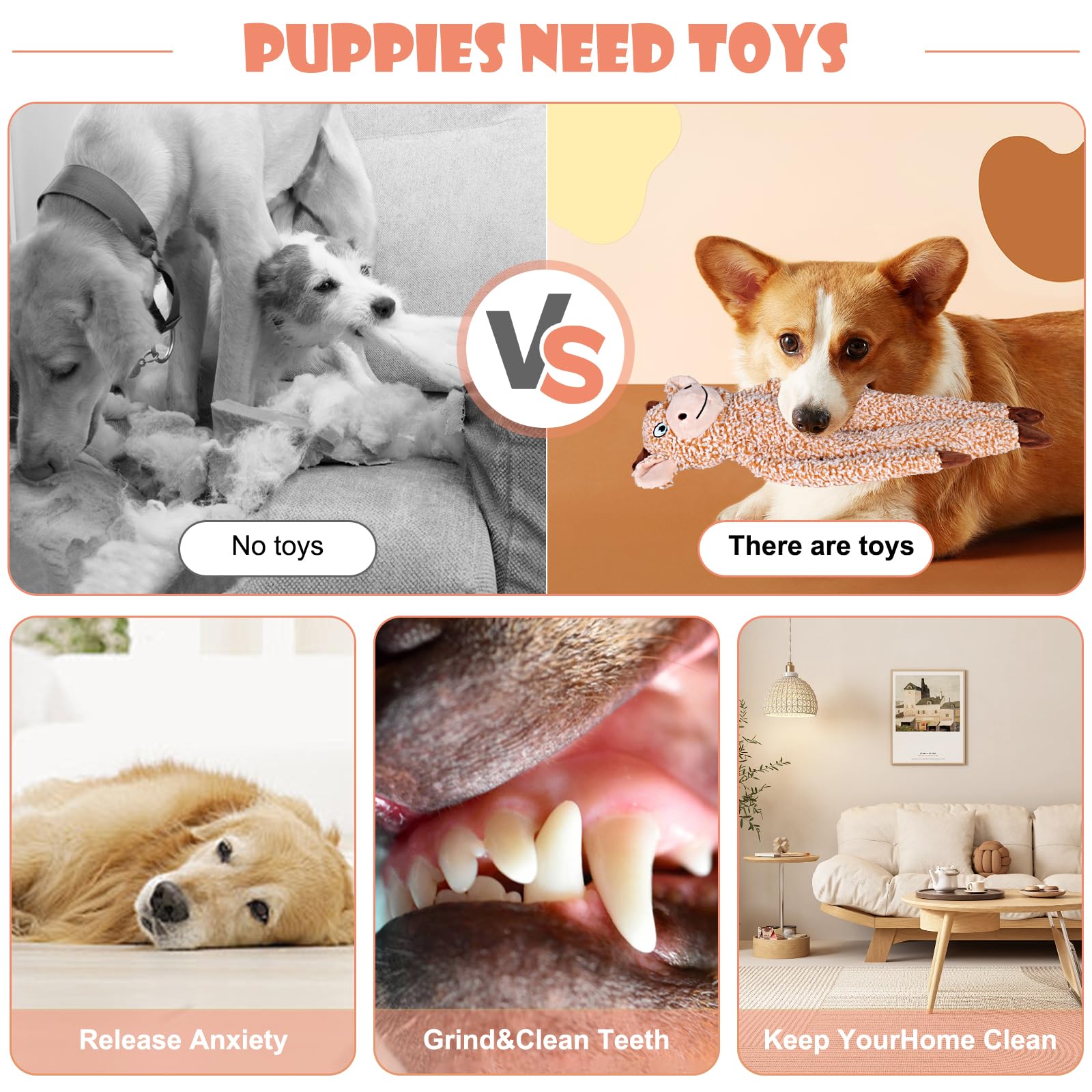 No Stuffing Dog Toys For Large Dogs, 5 Pack Squeaky Crinkle Interactive Dog Animals, Plush Teething Toys To Keep Them Busy, Cute