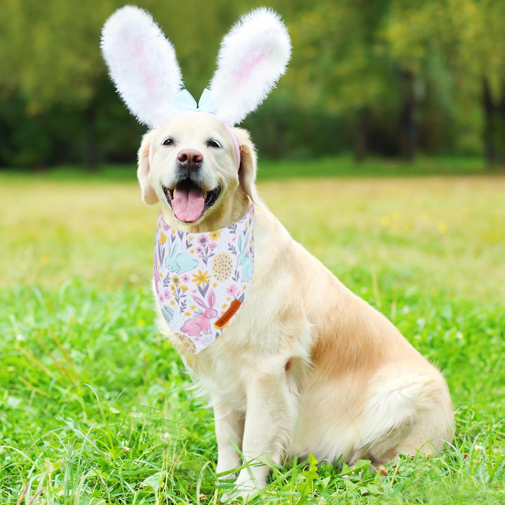 Adoggygo Easter Dog Bandana, Carrot Rabbit Pet Scarf, Premium Durable Fabric, Easter Bandanas For Medium Large Dogs Pets (Large)