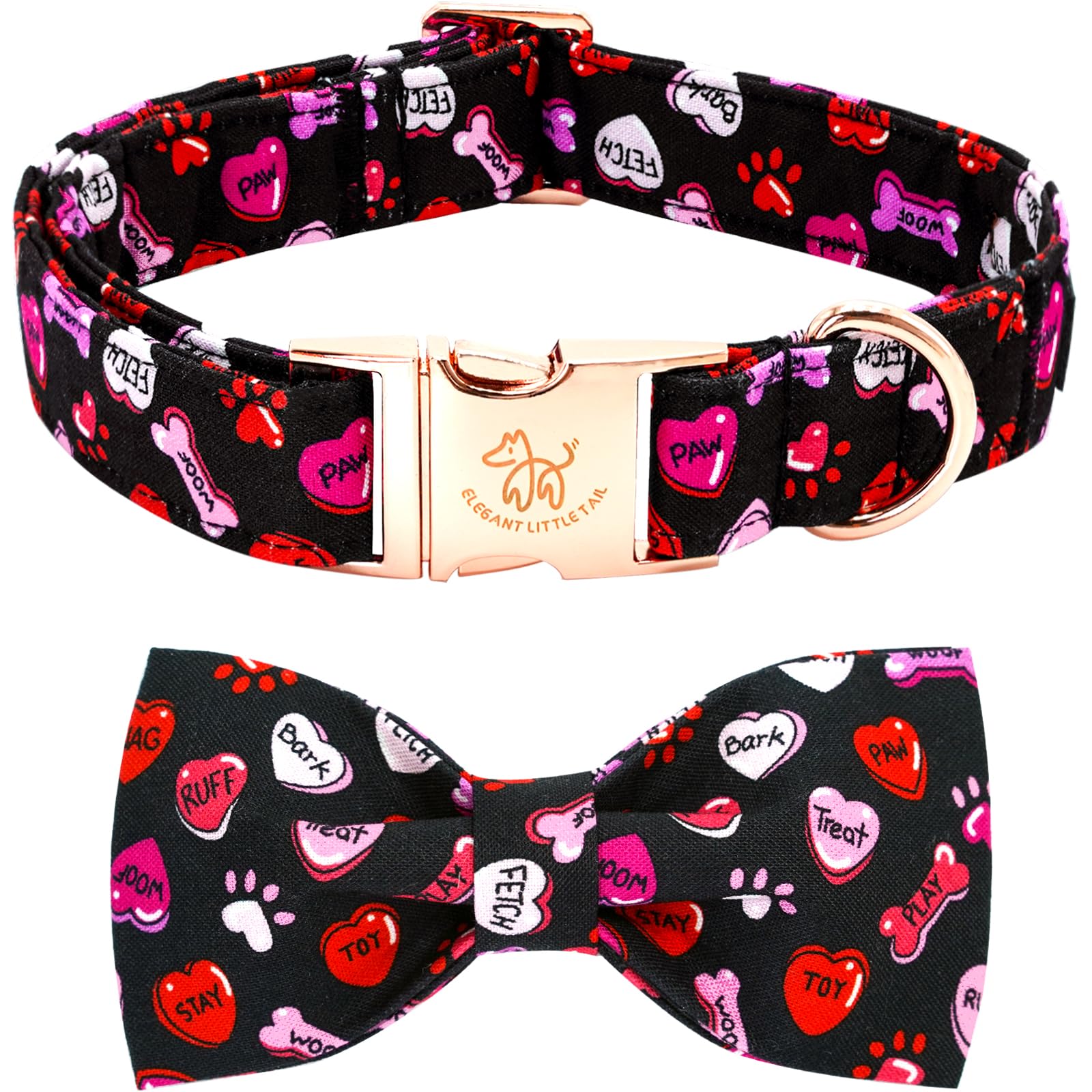 Elegant little tail Valentine's Dog Collar,Cute Heart Dog Collar with Bow for Medium Dogs, Female or Male Adjustable Cotton Pet 