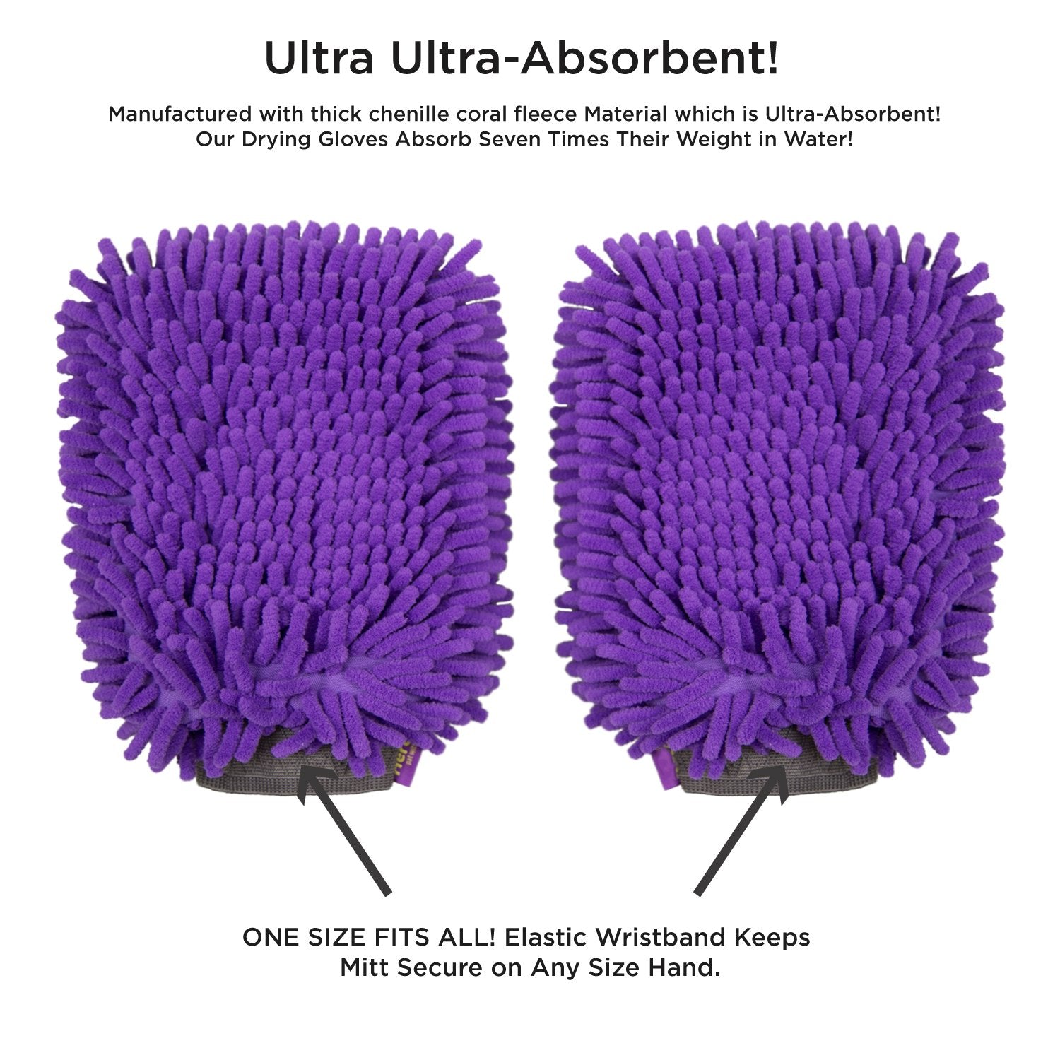Hertzko 2 Pack Pet Towel Glove Ultra Absorbent Chenille Coral Fleece Material