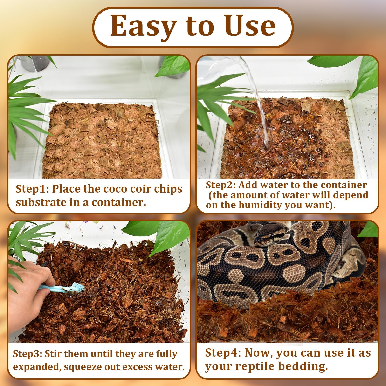 Halatool Coconut Chips Substrate, 10 LB Natural Coco Mulch for Reptiles, 72QT, Ideal for Snakes, Tortoises, Frogs, and Crabs