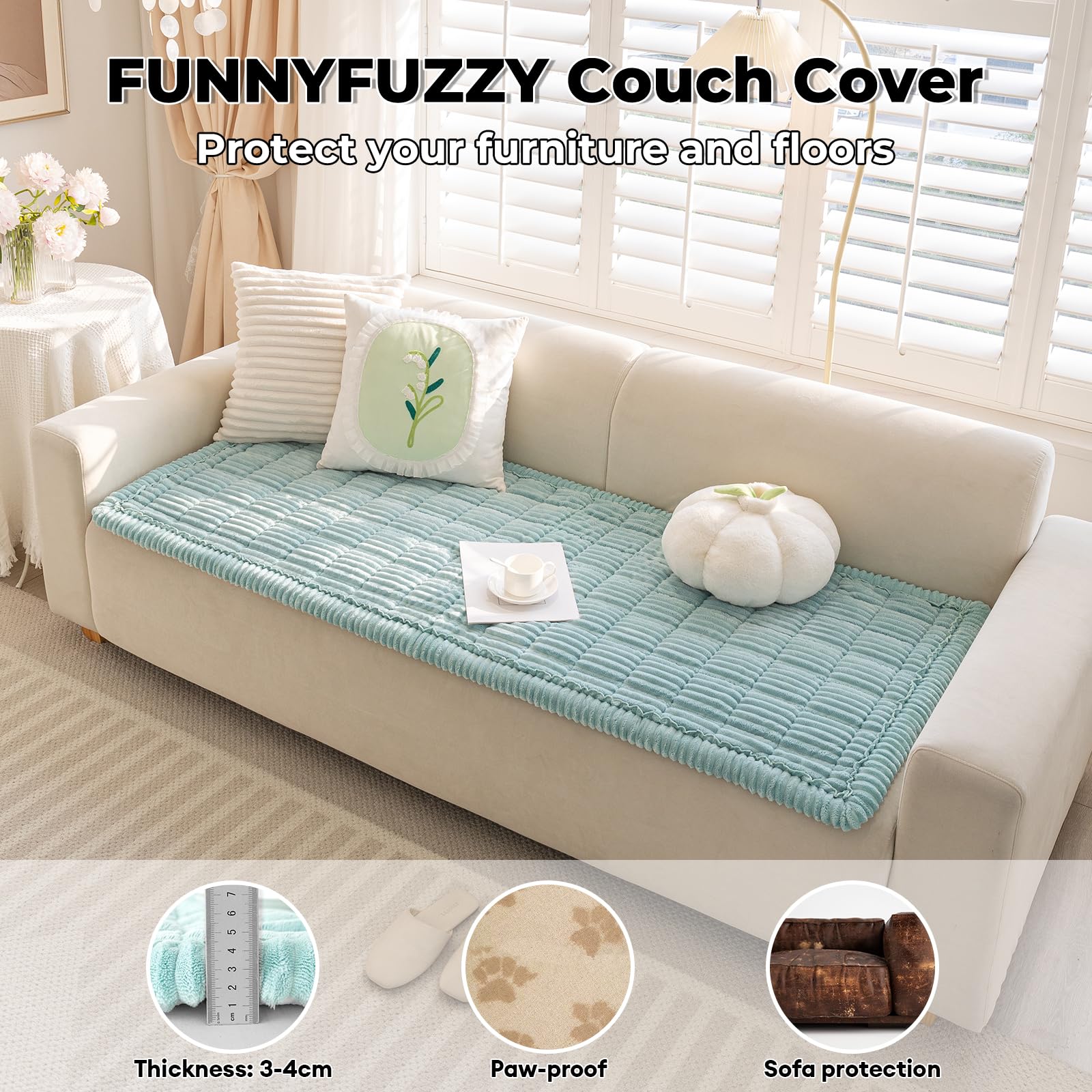 Funny Fuzzy Pet Couch Covers For Sofa, Washable Dog Couch Cover Protector For Dogs, Flannel Couch Covers For Dogs Pet Friendly P