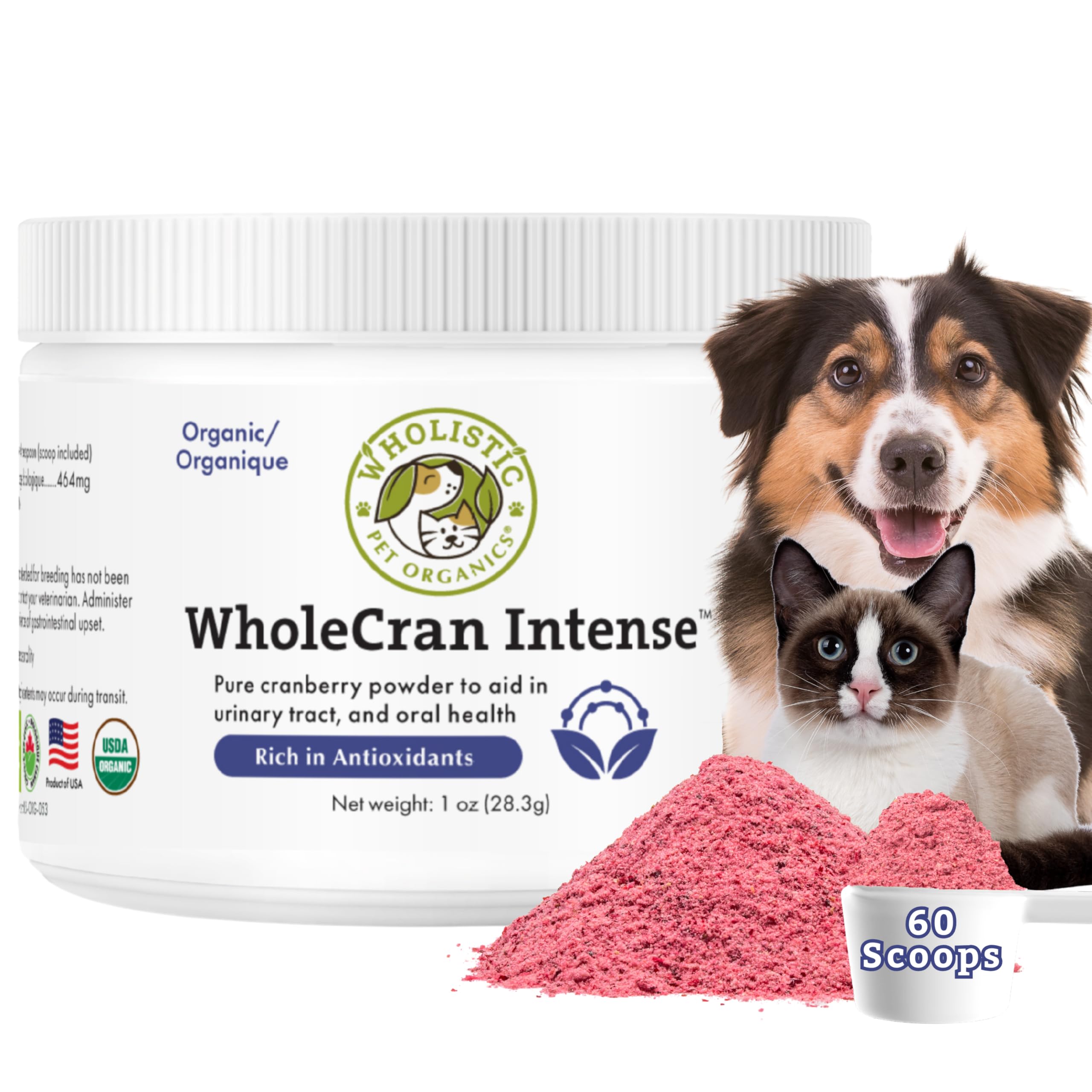 Wholistic Pet Organics Cranberry for Dogs and Cats - Organic Cranberry Supplement for Dogs Bladder Control, Kidney Support, and 