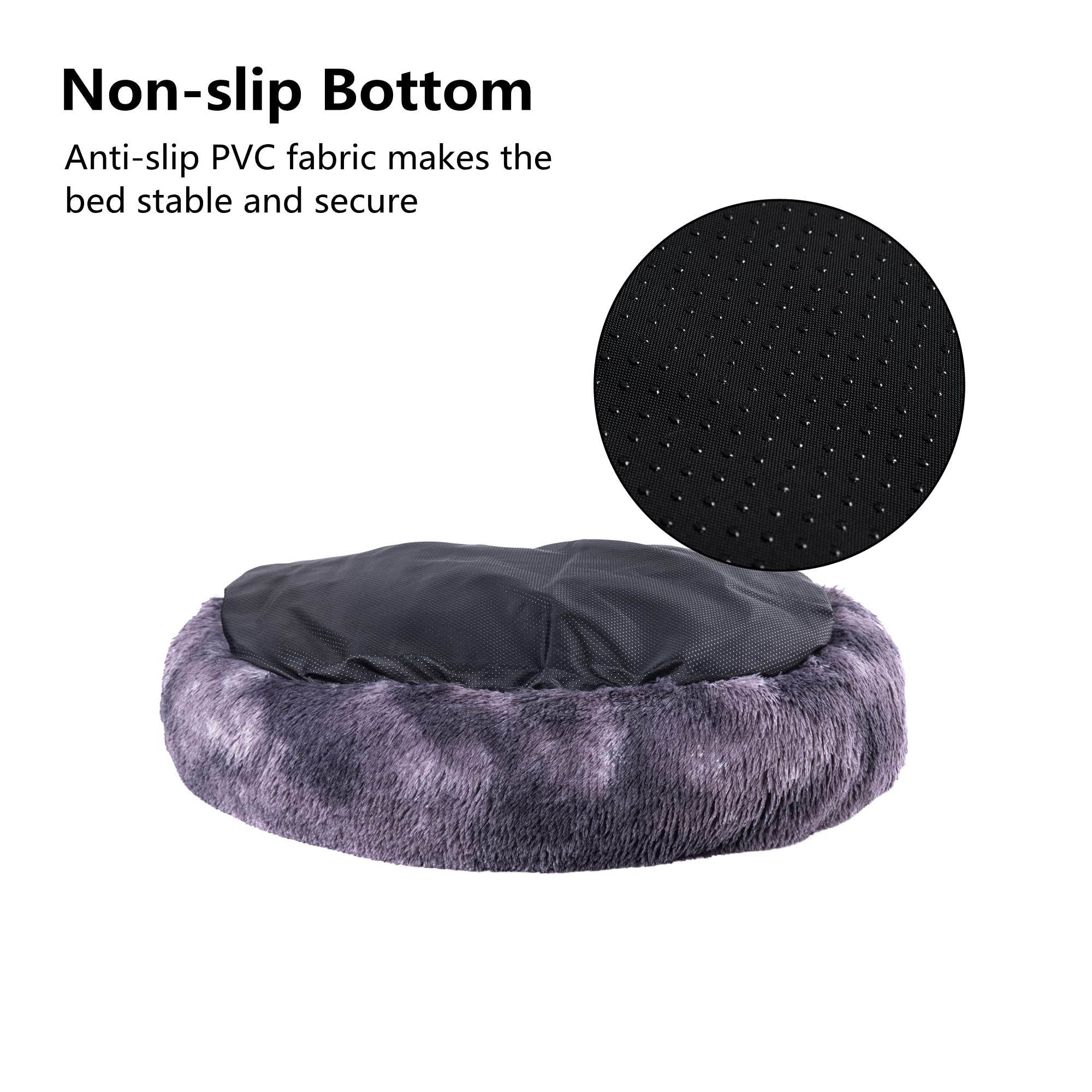 Coohom Oval Calming Donut Dog Bed, Washable Faux Fur, XXL 43"x34"x8", Grey2021
