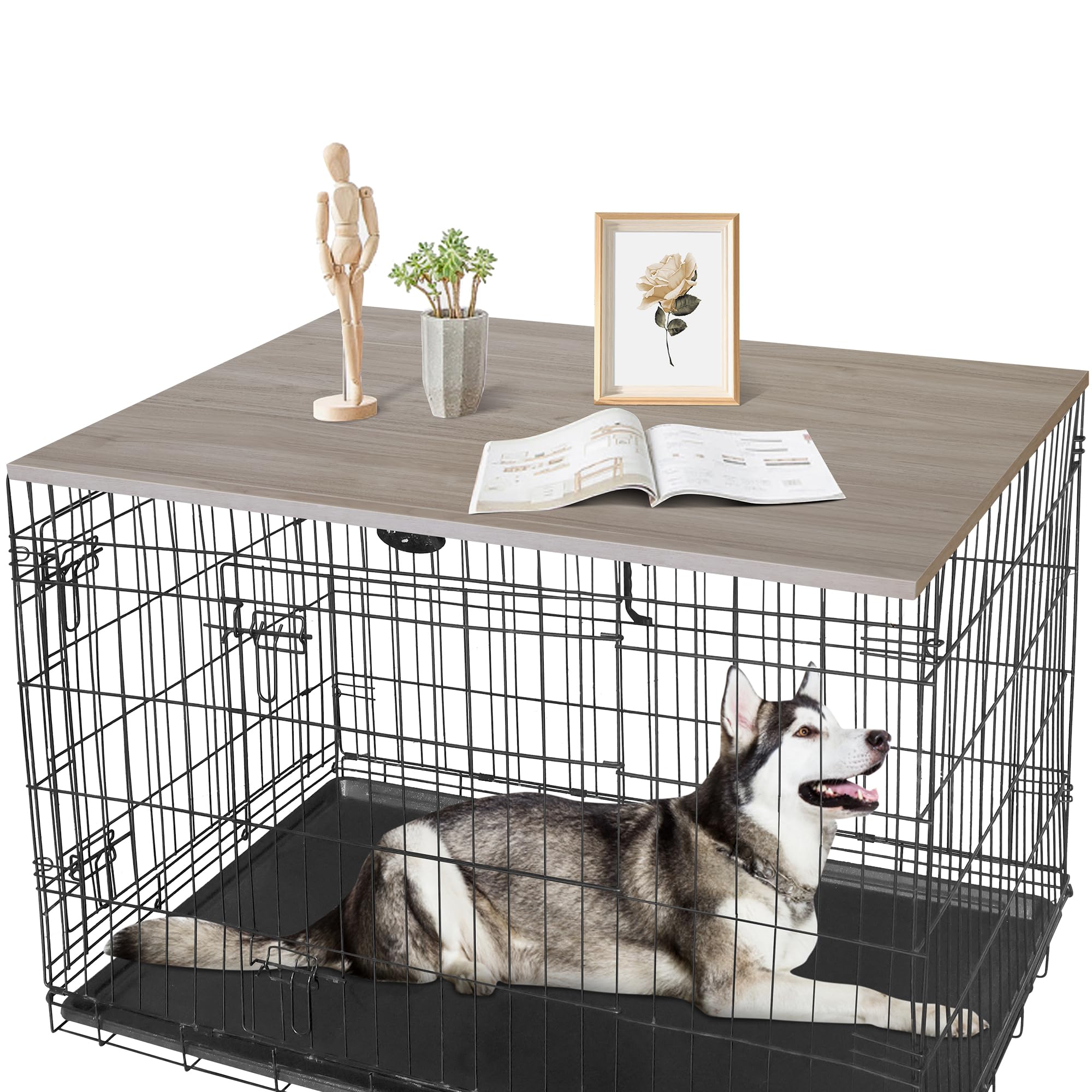 Deblue Dog Crate Table Topper, Dog Kennel Table Topper for 42 Inches Cage, Rustic Style Decorative Dog Crate Table Topper for 42