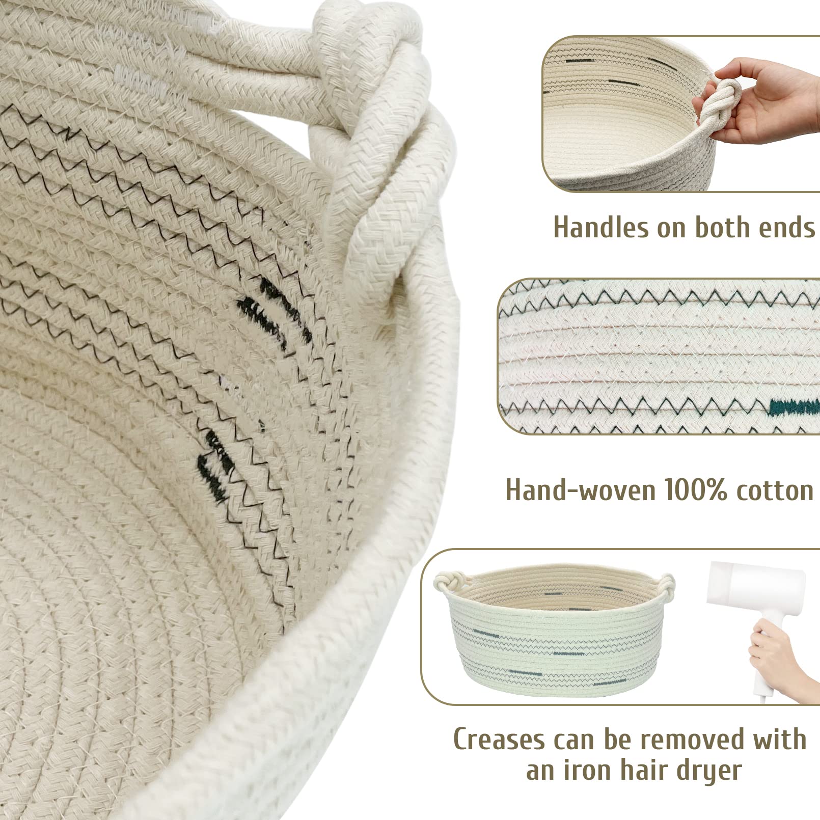 Fhiny Cotton Rope Dog Toy Basket With Handle Puppy Toys Storage Bin Small Woven Rectangle Diapers Pet Kitty Bed Perfect For Carr