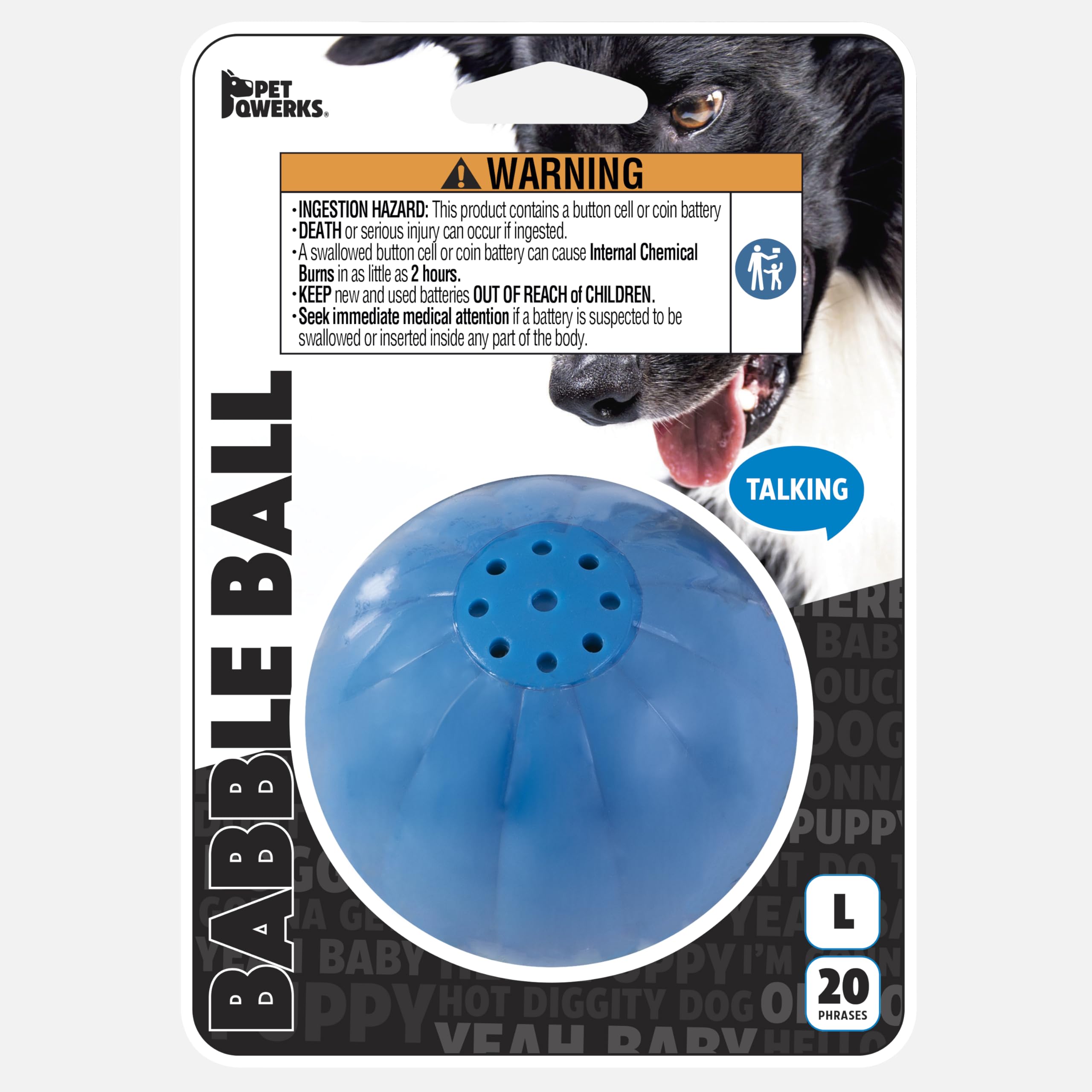 Pet Qwerks Talking Babble Ball - Interactive Chew Dog Toy - Large