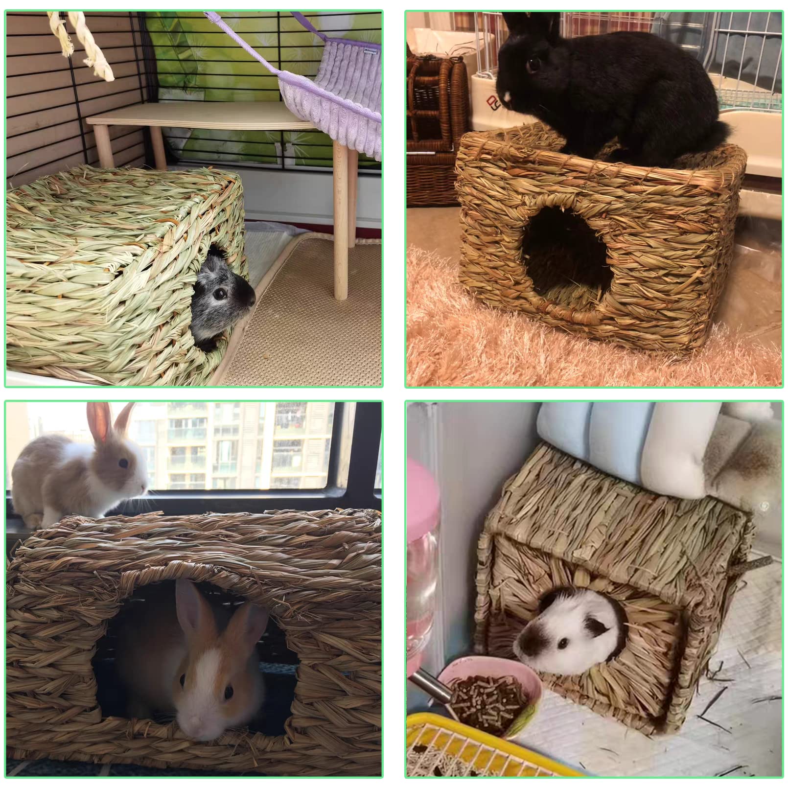 Tfwadmx Rabbit Grass House - Extra Large Natural Seagrass Bed for Bunny, Hamster, Guinea Pig, Chinchilla, Ferret - Beige (14.6 x 11.4