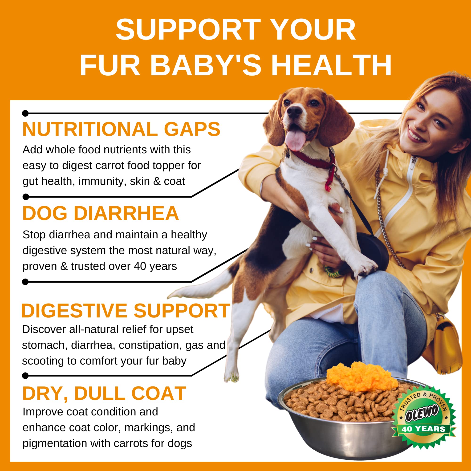 Olewo Original Carrots for Dogs - Fiber for Dogs Keep Poop Firm, Digestive Dog Food Topper, Skin & Coat Support, Dehydrated Whol