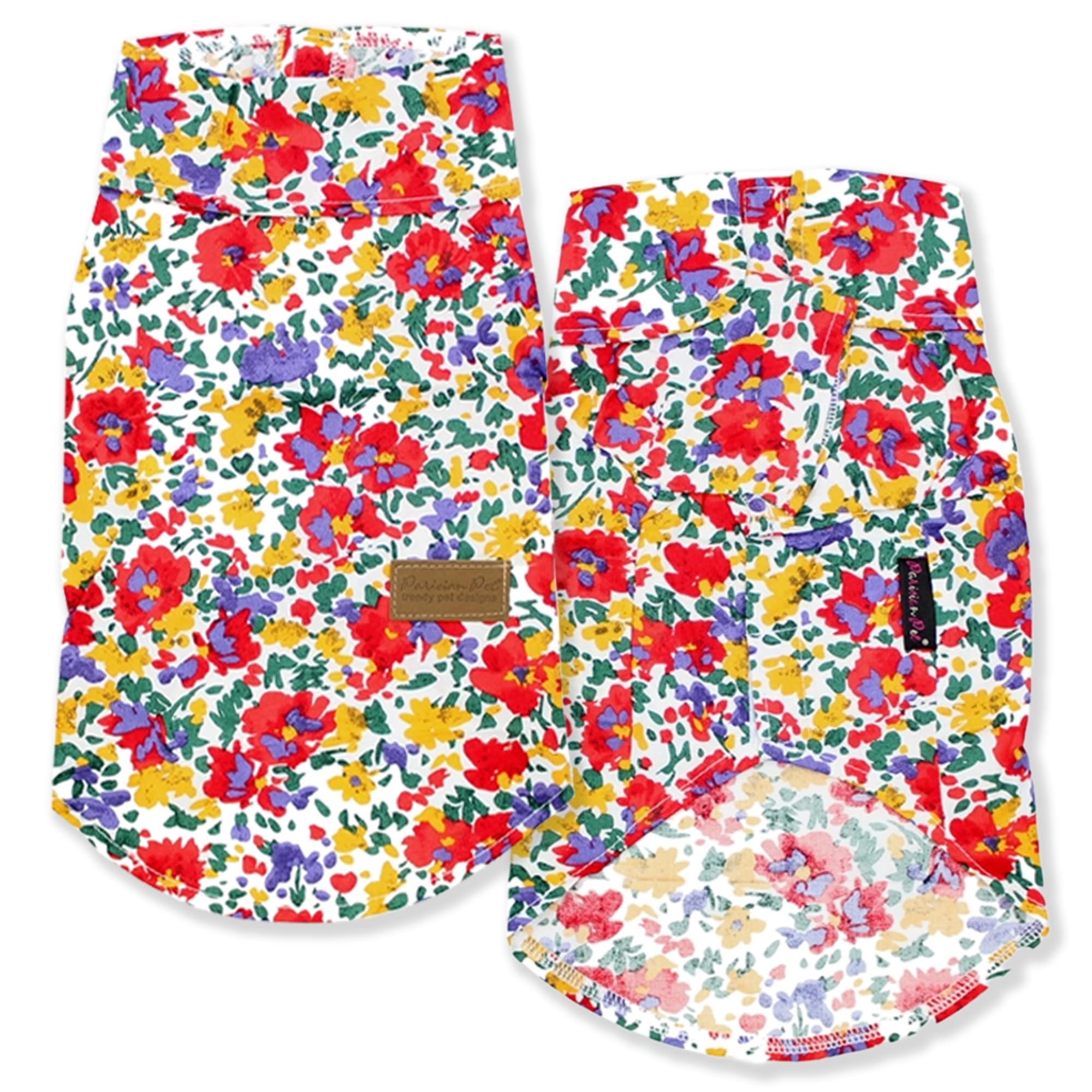Parisian Pet Floral Pattern Cotton Shirt - Summer Beach Outfit For Small Dogs - Hook And Loop Closure, Machine Washable - Size S