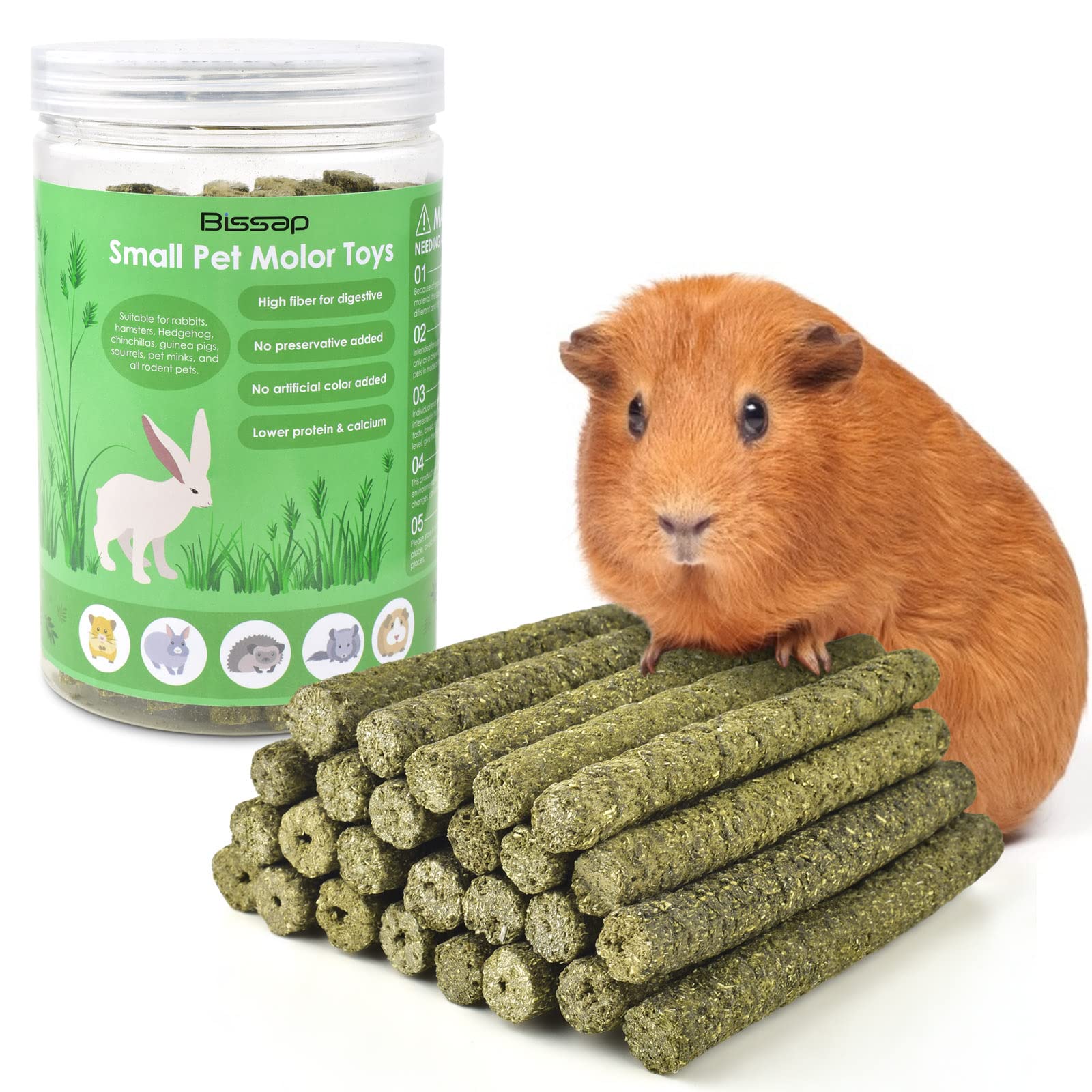 Bissap Timothy Hay Sticks for Rabbits 38PCS, Natural Timothy Grass Molar Teeth Stick Chew Toys for Bunnies Chinchillas Guinea Pi