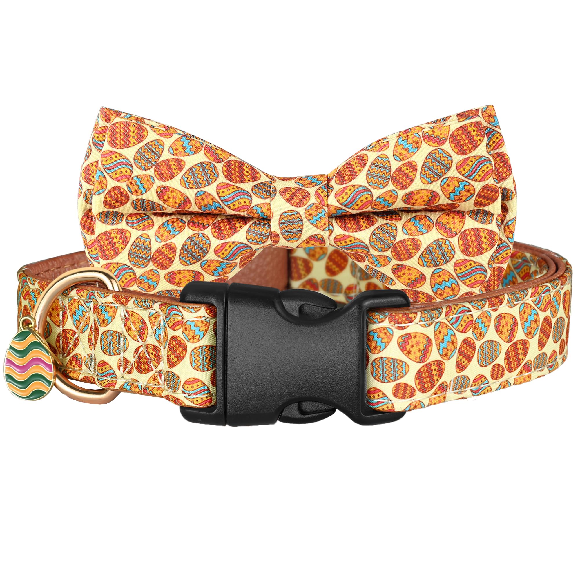 Wipalor Easter Eggs Adjustable Dog Collar Girl Boy Puppy With Detachable Bowtie, Cute Easter Colorful Eggs Dog Collar, Soft Leat