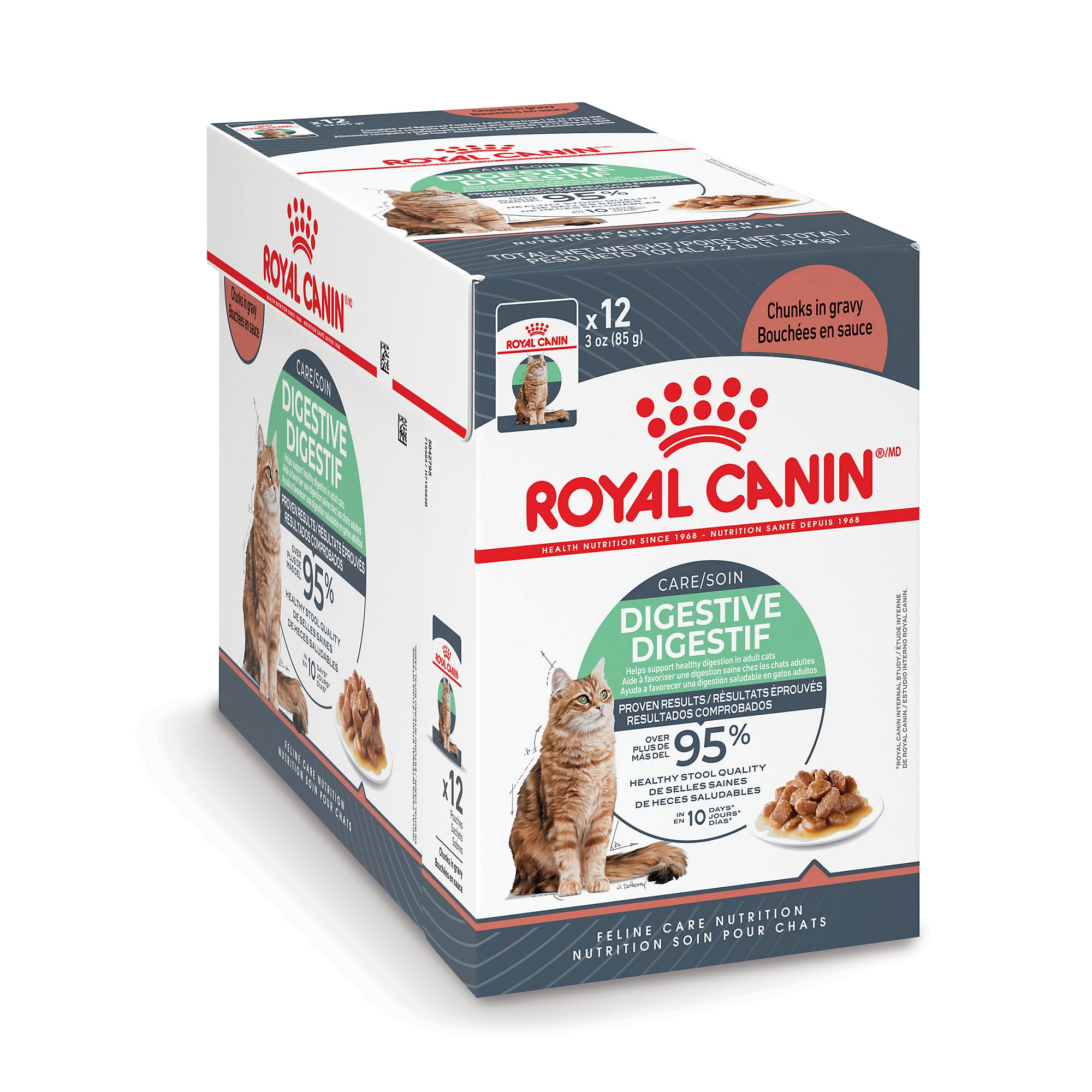 Royal Canin Digestive Care Chunks in Gravy Adult Wet Cat Food, Pouches 3 Oz(Pack of 12), Chicken flavor