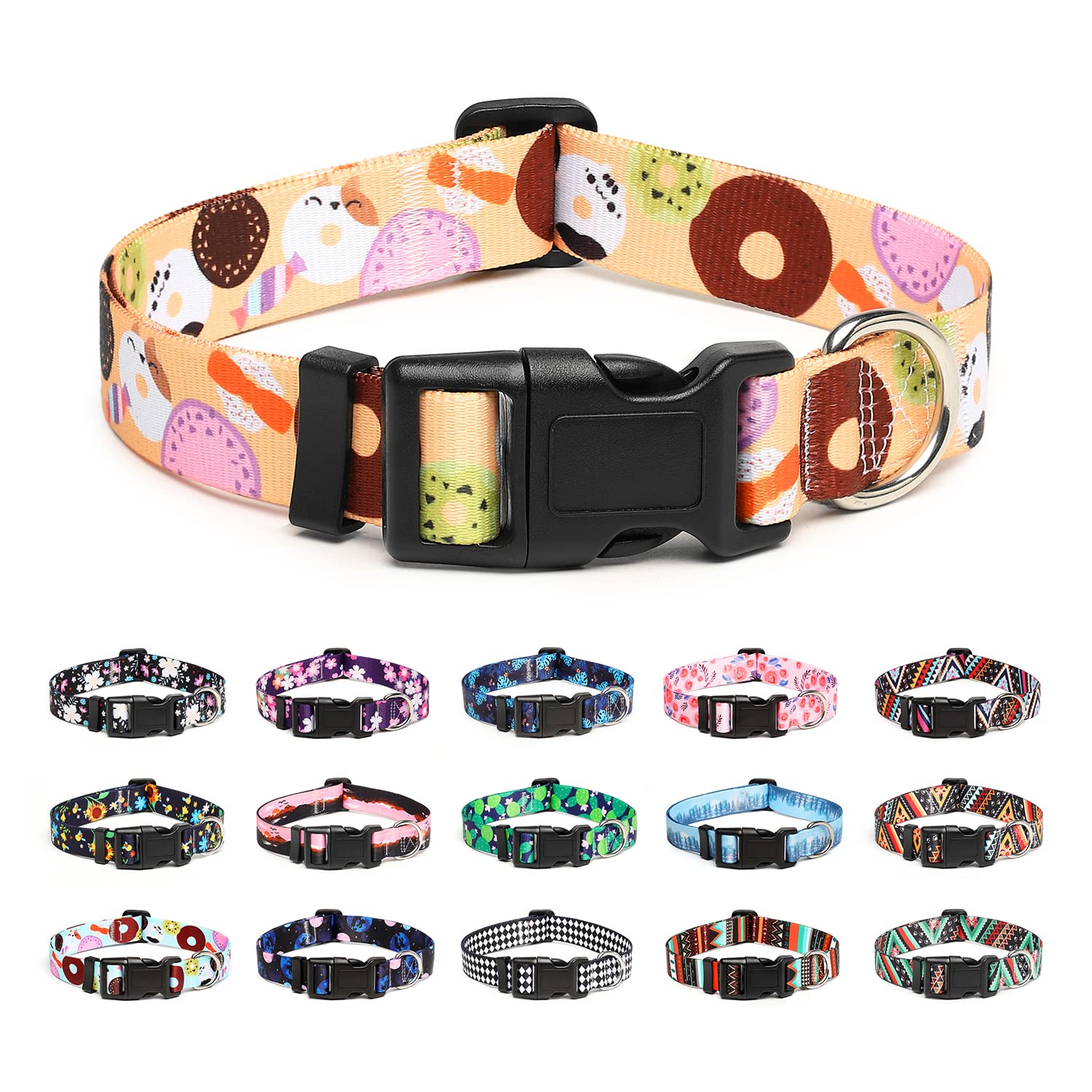 Mercano Adjustable Dog Collar - Special Design Patterns, Soft Nylon Comfortable Durable Pet Collar For Small Medium Large Dogs (L, Beige Cookie)