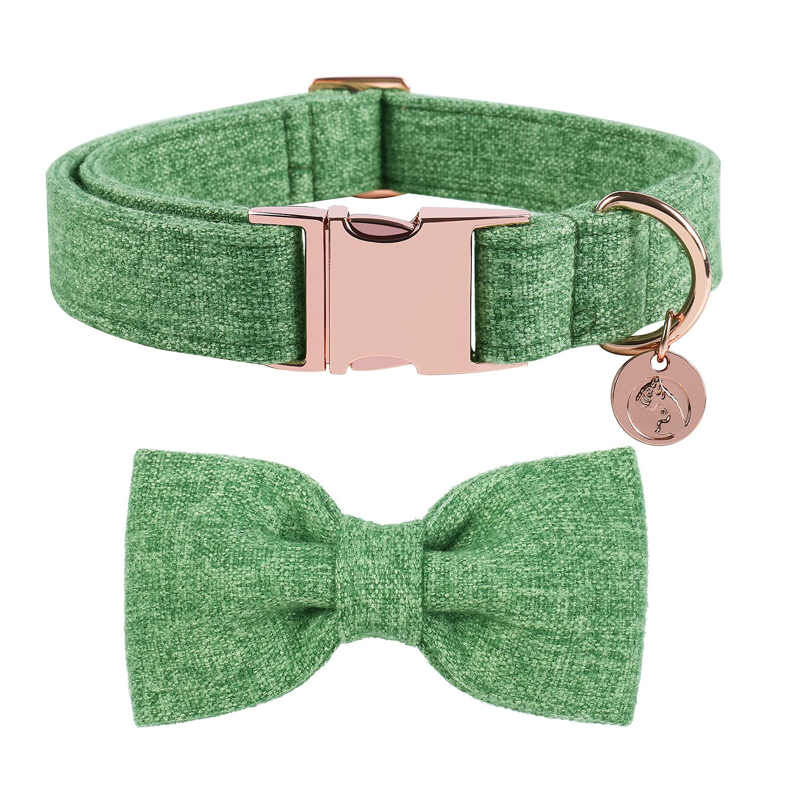 Dogwong Hemp Cotton Dog Collar With Bow Green Pet Collar Durable Adjustable Puppy Collar For Small Medium Large Dogs
