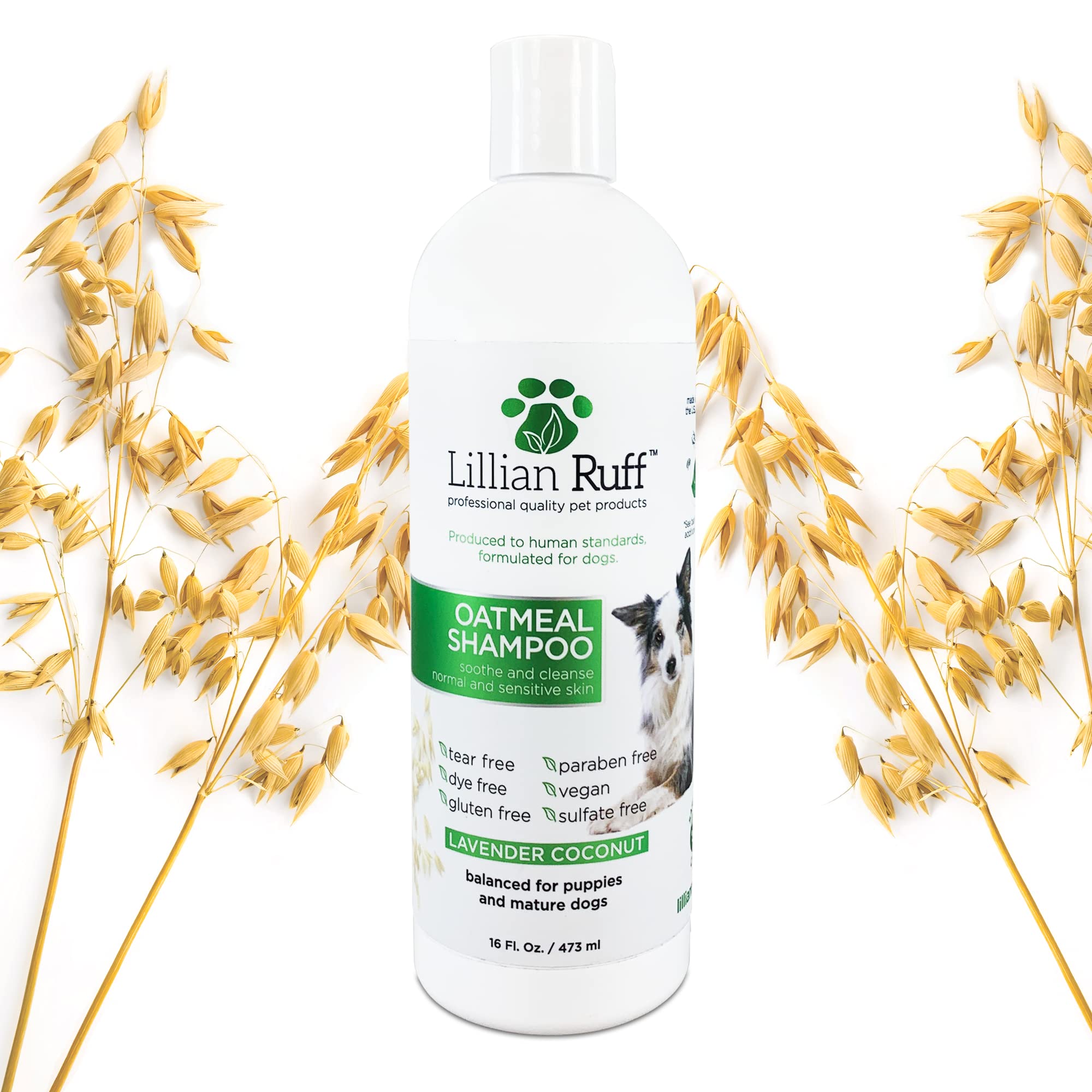 Lillian Ruff Calming Oatmeal Pet Shampoo For Dry Skin & Itch Relief With Aloe & Hydrating Essential Oils - Replenish Moisture & Deodorize - Tearless Dog Shampoo For Normal/Sensitive Skin (16Oz)
