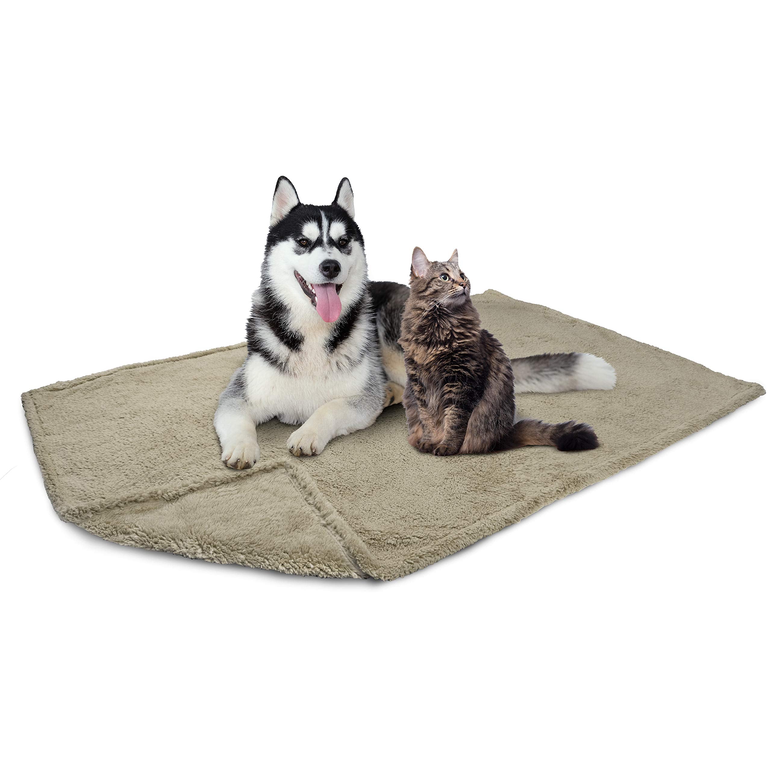 Petami Fluffy Waterproof Dog Blanket For Bed Large Dogs, Soft Warm Pet Sherpa Throw Pee Proof Couch Cover, Reversible Cat Blanket Sofa Crate Kennel Protector, Washable Mat Queen (Taupe Camel, 90X90)