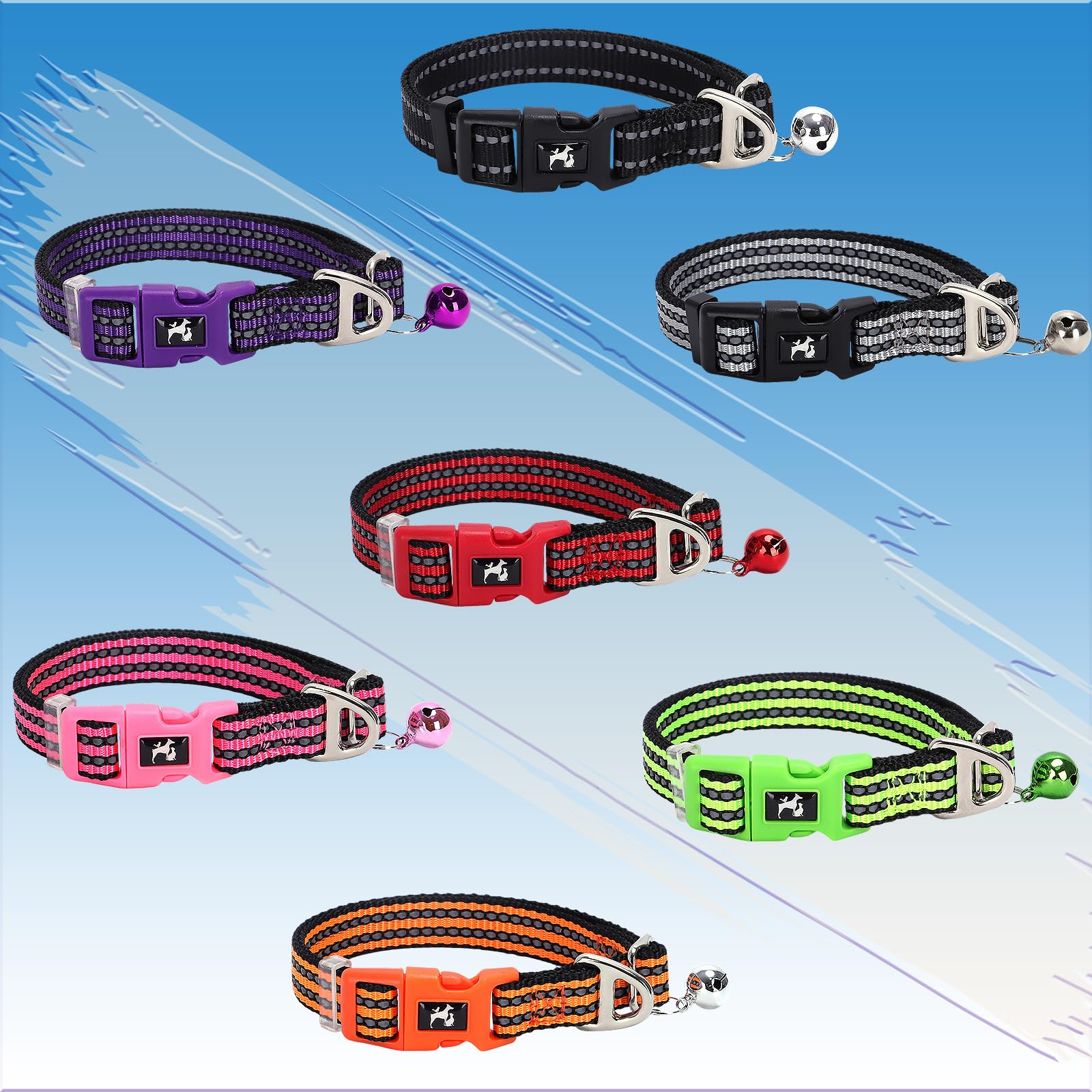 Puppy Collar With Bell - Reflective Adjustable Nylon Dog Collar For Small Dogs, Night Safety Collar For Chihuahua, Pomeranian -P