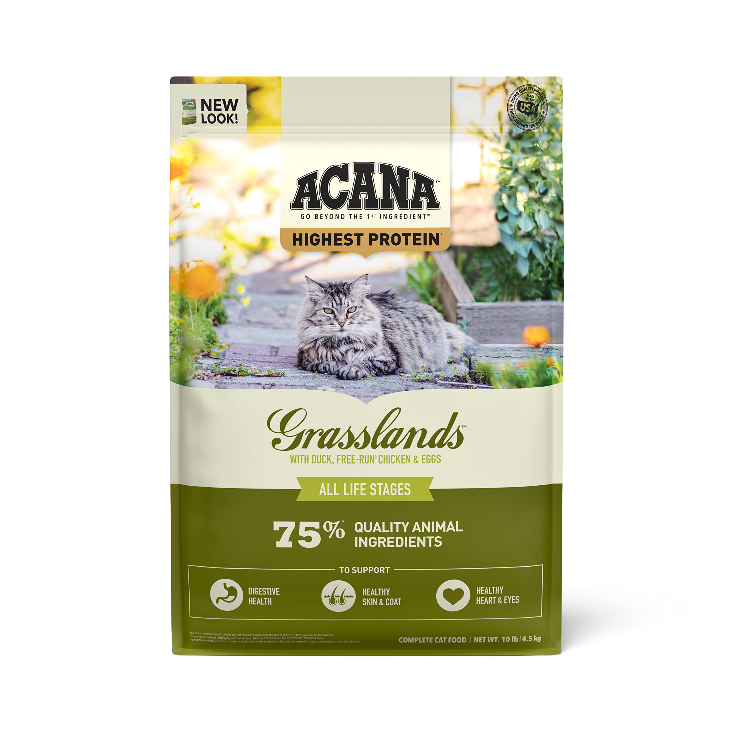 ACANA Highest Protein Grasslands Grain-Free Dry Cat Food, Duck, Free-Run Chicken and Eggs Cat Food Recipe, 10lb