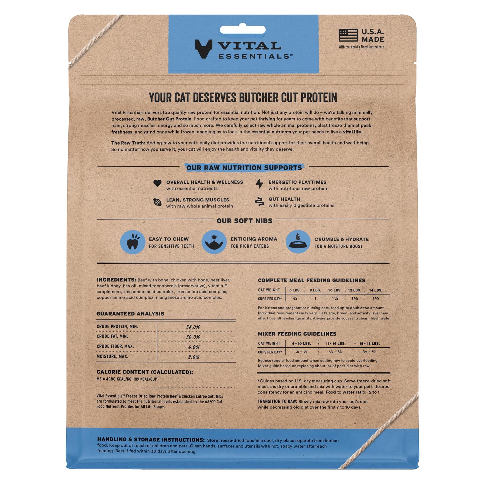 Vital Essentials Freeze Dried Raw Beef & Chicken Entree & Mixer Cat Food Soft Nibs, 12 oz