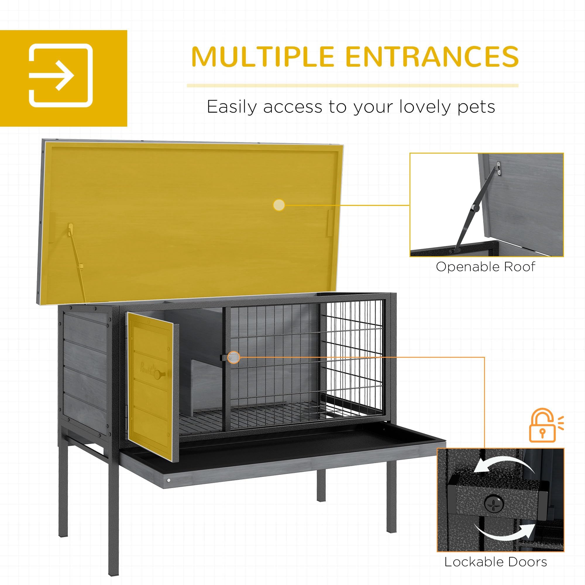 Pawhut Rabbit Hutch Elevated Bunny Cage Small Animal Habitat With Metal Frame, No Leak Tray, Metal Wire Pan And Openable Water-R