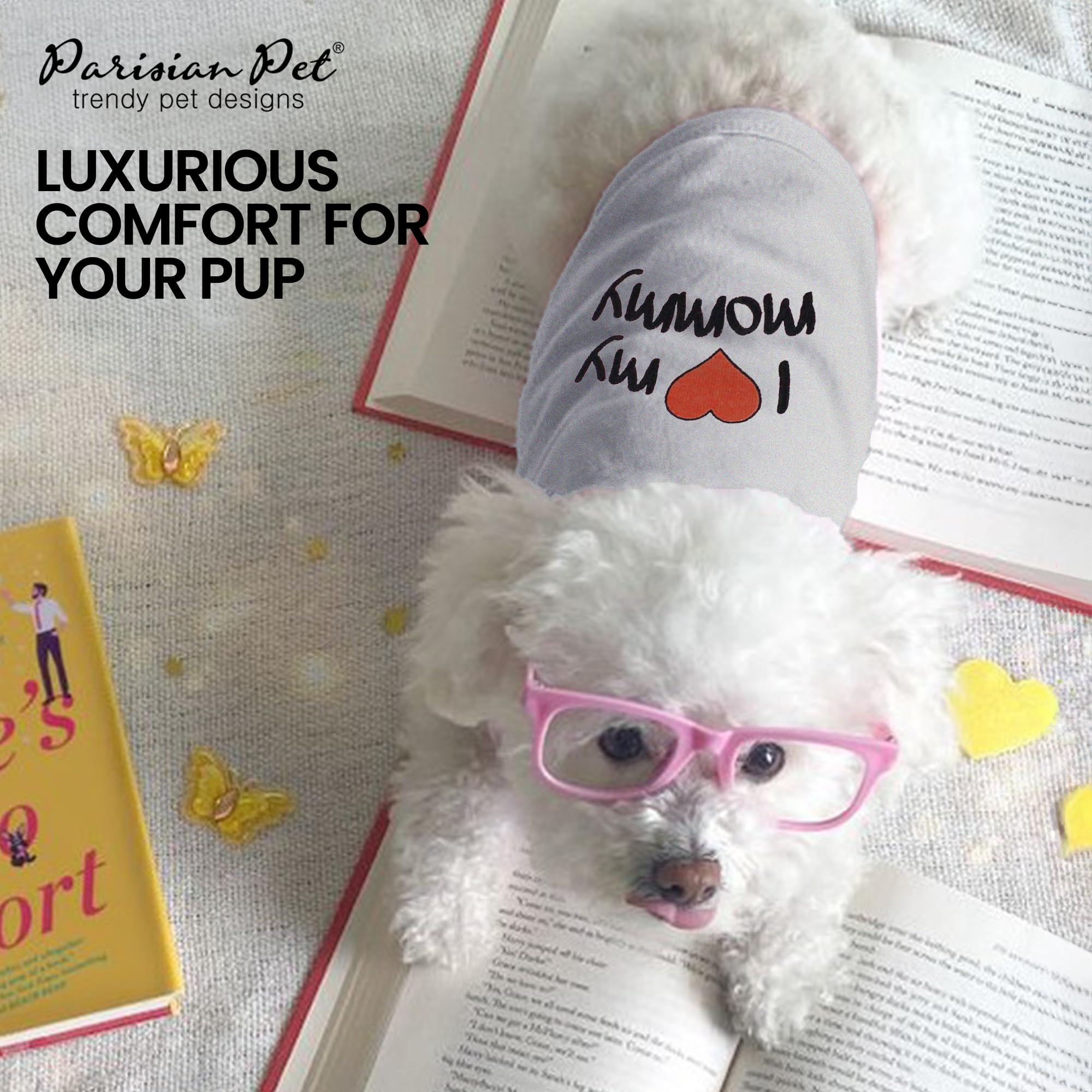 Parisian Pet Unisex Dog T-Shirt With Embroidered 'I Love My Mommy' Words - 100% Cotton, I Love My Mom Shirt - Breathable Sleeveless Pet Vest - Grey Dog Shirts For Small Dogs, Xxs