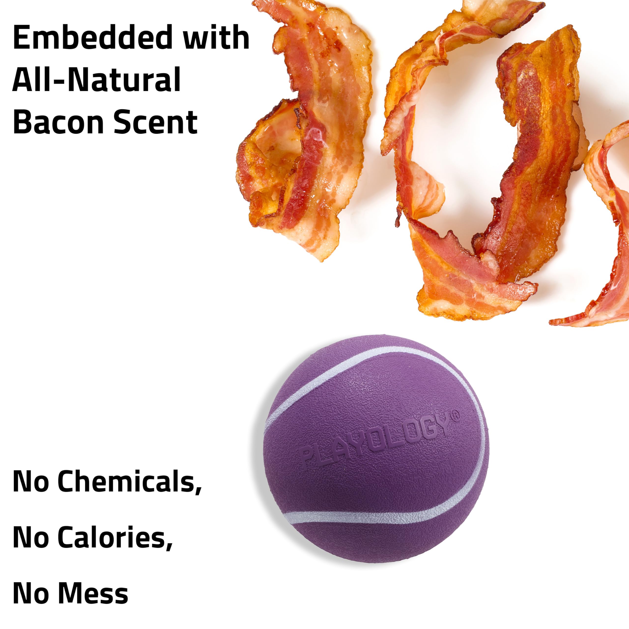 Playology Dog Toys | Squeaky Chew Ball - Bouncy Durable Floating Fetch Ball for Dogs | Jumbo Bacon Scented Toy - Easy to Clean a