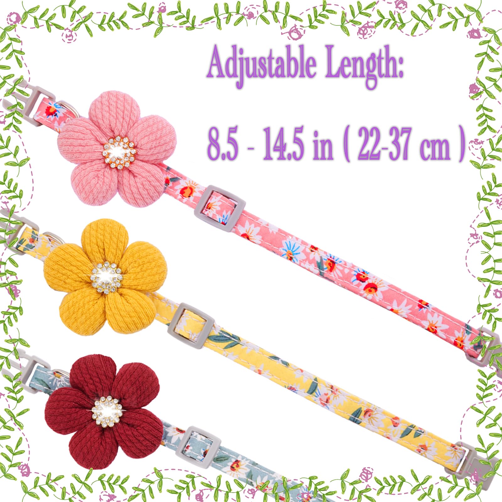 Small Dog Collar With Flower, Puppy Collar For Girl Dog Collars For Small Dogs Cute Dog Collar With Bell, Adjustable Length (Yel